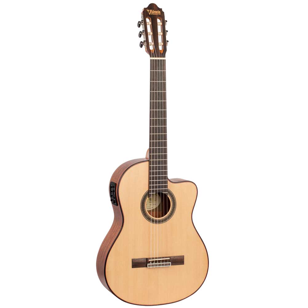 Valencia VC704CE 704 Series 4/4 Solid Top Cutaway Electronic Natural Classical Guitar