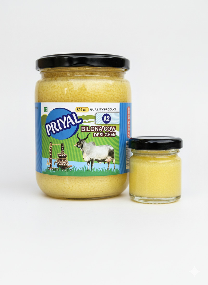 PRIYAL A2 Cow Bilona Desi Ghee Glass Jar 500 ML
