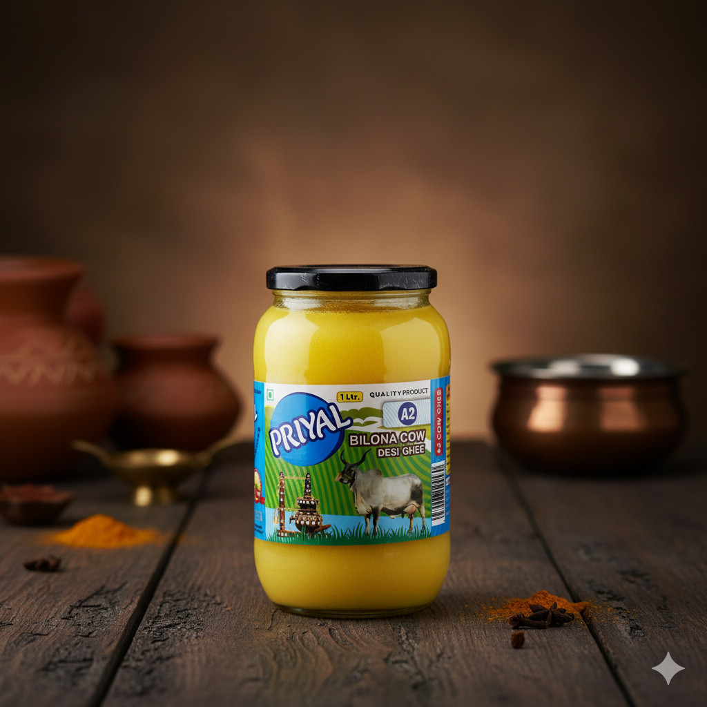 PRIYAL A2 Cow Bilona Desi Ghee Glass Jar 1000 ML