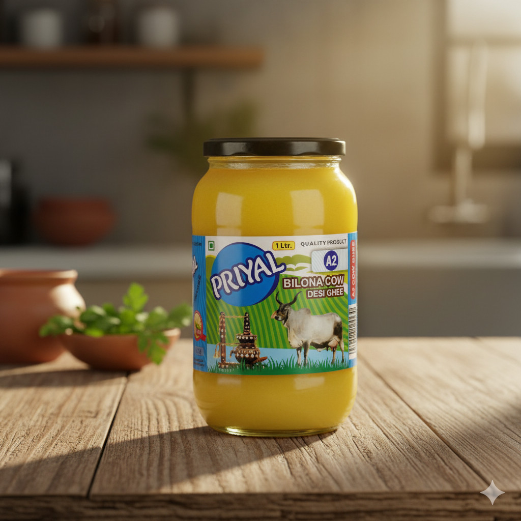 PRIYAL A2 Cow Bilona Desi Ghee Glass Jar 1000 ML