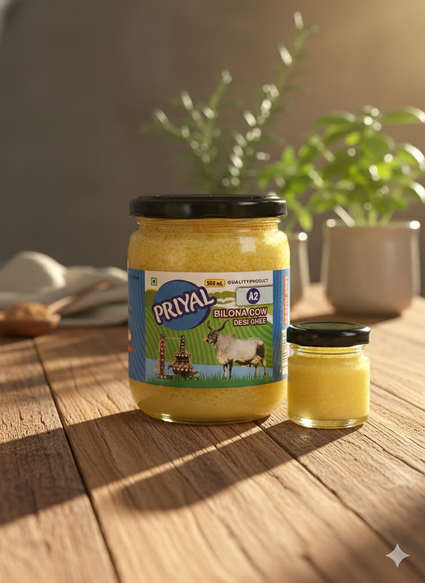 PRIYAL A2 Cow Bilona Desi Ghee Glass Jar 500 ML