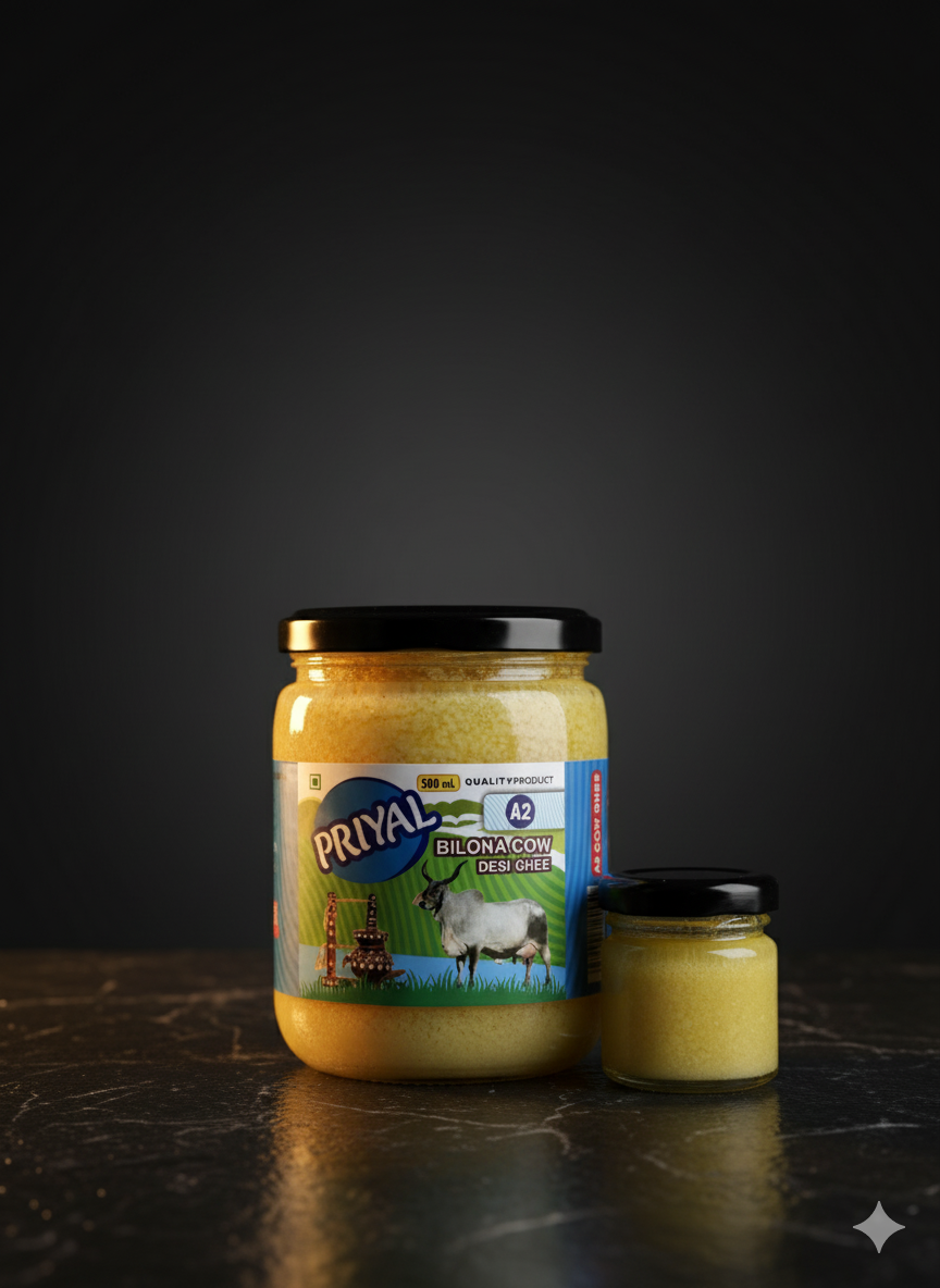 PRIYAL A2 Cow Bilona Desi Ghee Glass Jar 500 ML