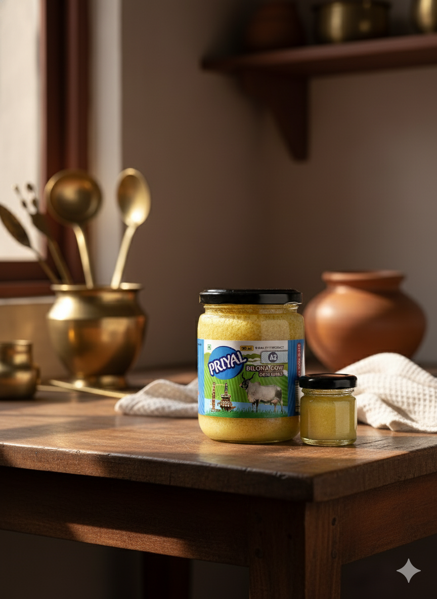 PRIYAL A2 Cow Bilona Desi Ghee Glass Jar 500 ML