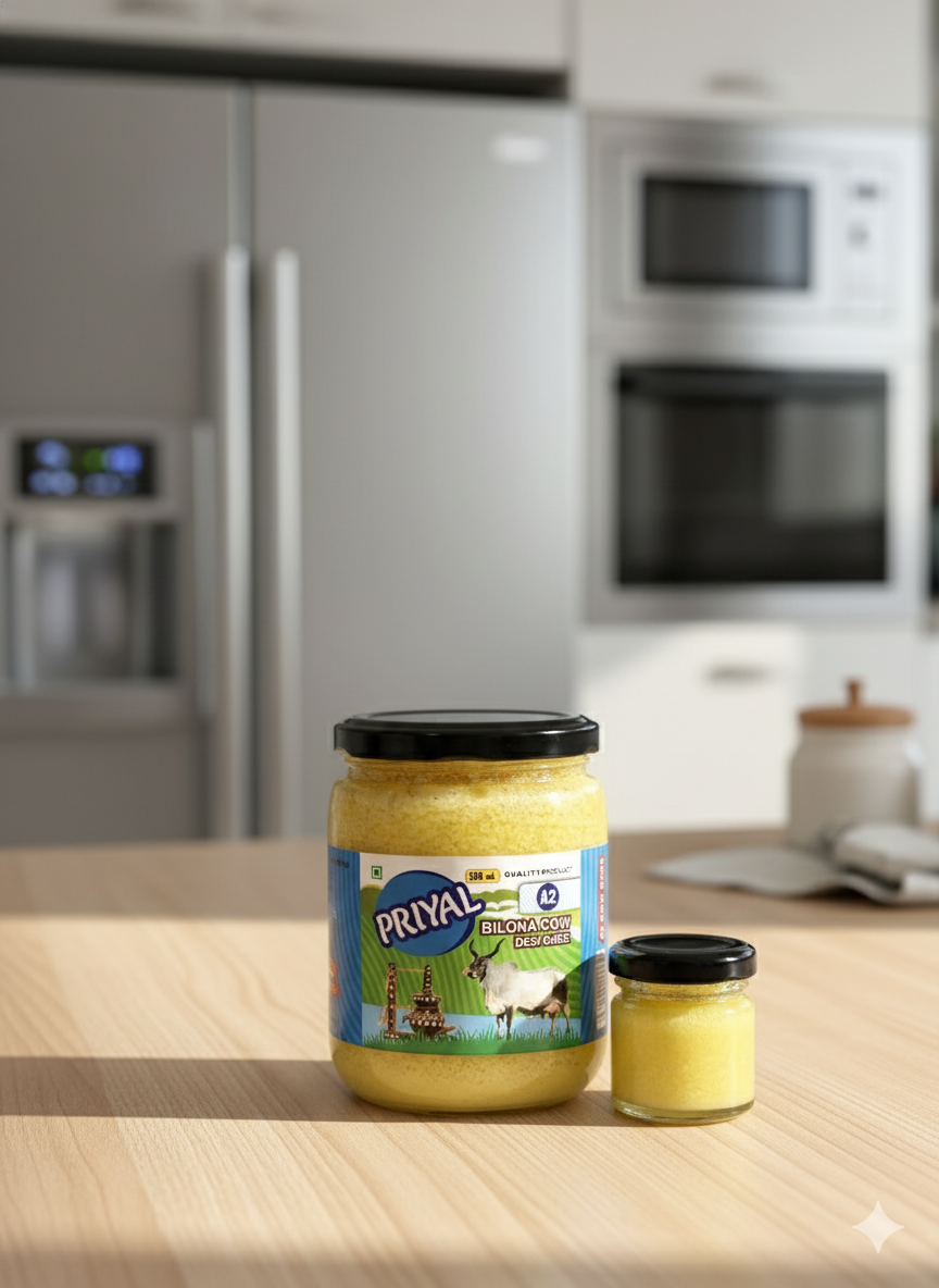 PRIYAL A2 Cow Bilona Desi Ghee Glass Jar 500 ML