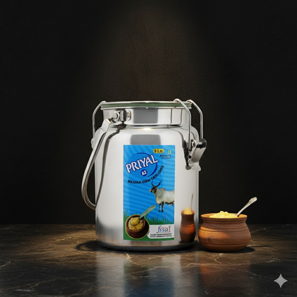 PRIYAL A2 Cow Bilona Desi Ghee Steel Kettle 5 Lit
