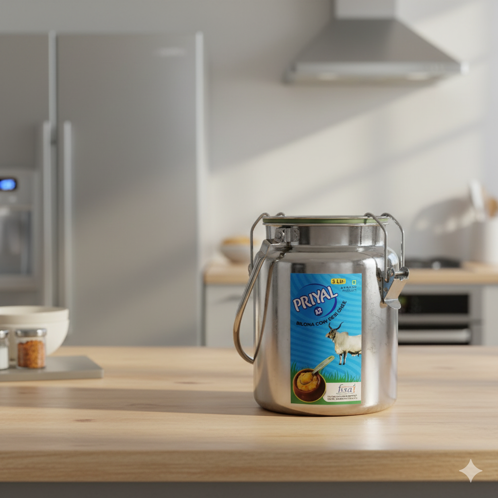 PRIYAL A2 Cow Bilona Desi Ghee Steel Kettle 5 Lit