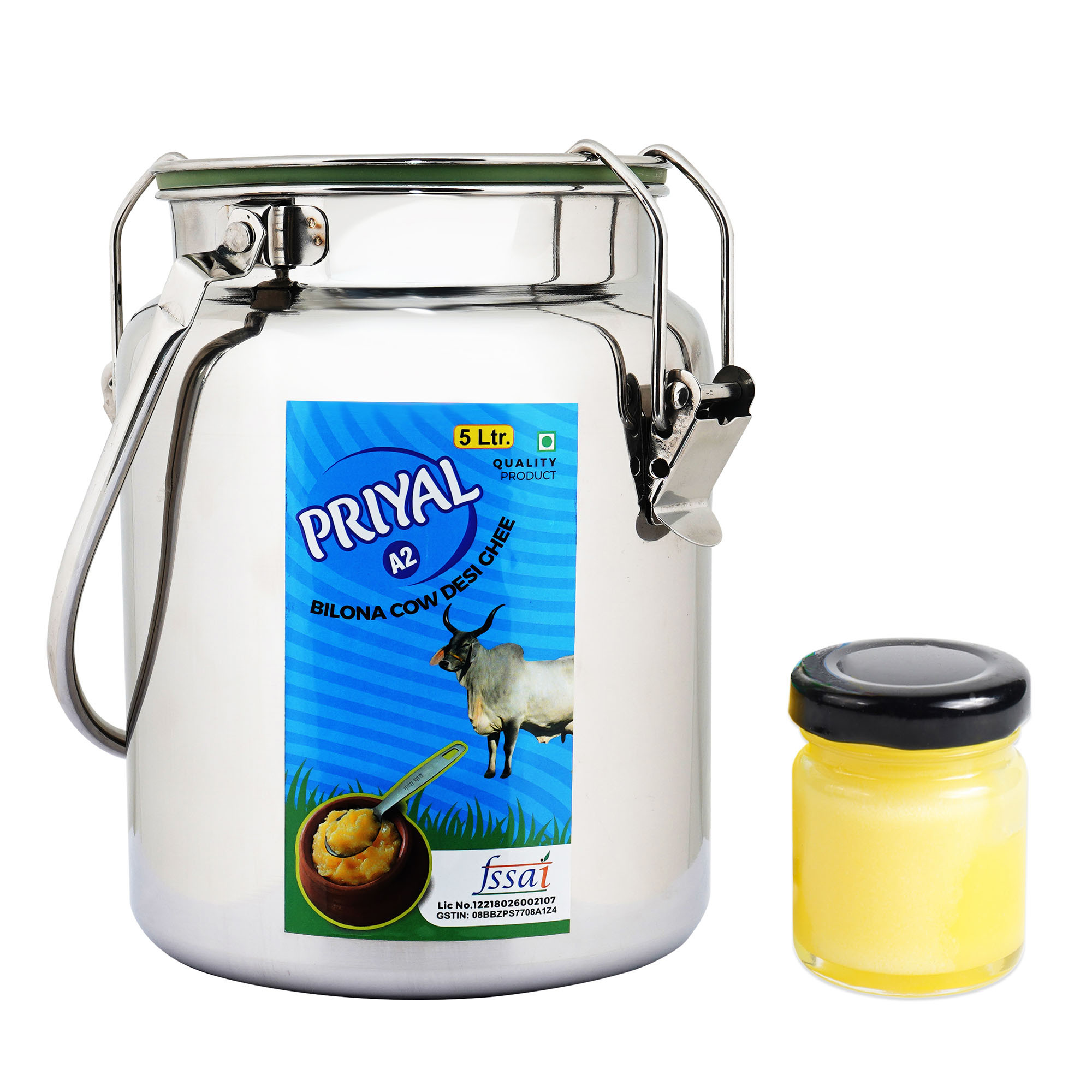 PRIYAL A2 Cow Bilona Desi Ghee Steel Kettle 5 Lit