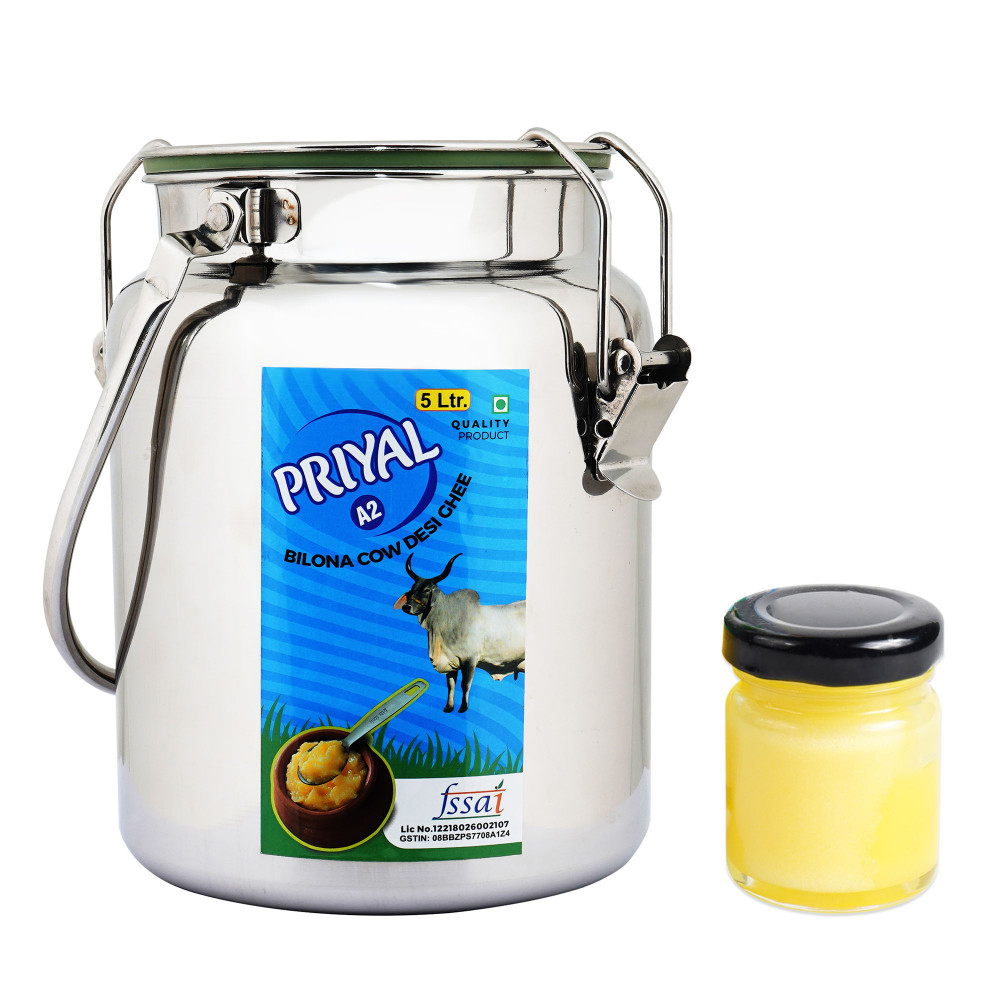 Image of PRIYAL A2 Cow Bilona Desi Ghee Steel Kettle 5 Lit.