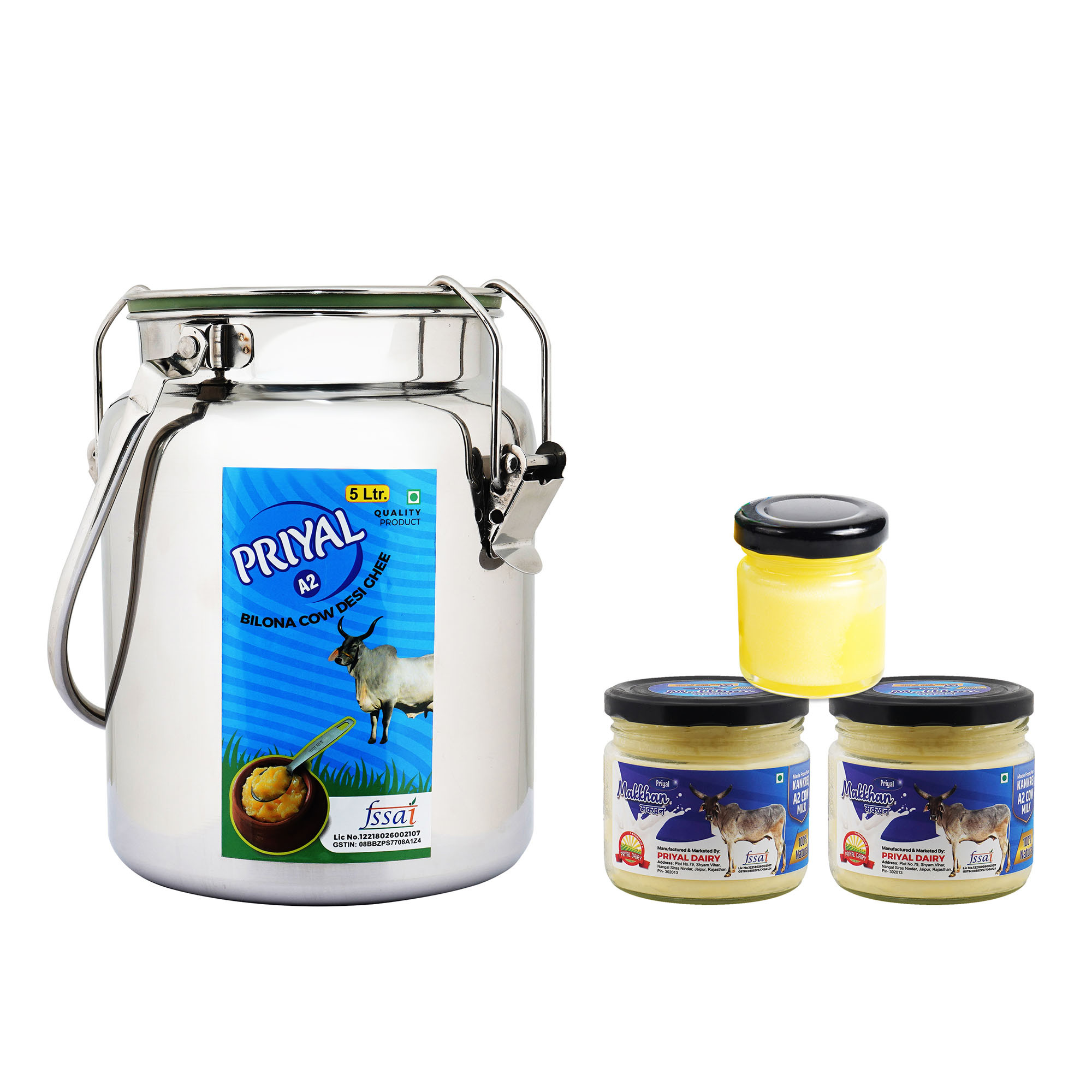 PRIYAL A2 Cow Bilona Desi Ghee Steel Kettle 5 Lit