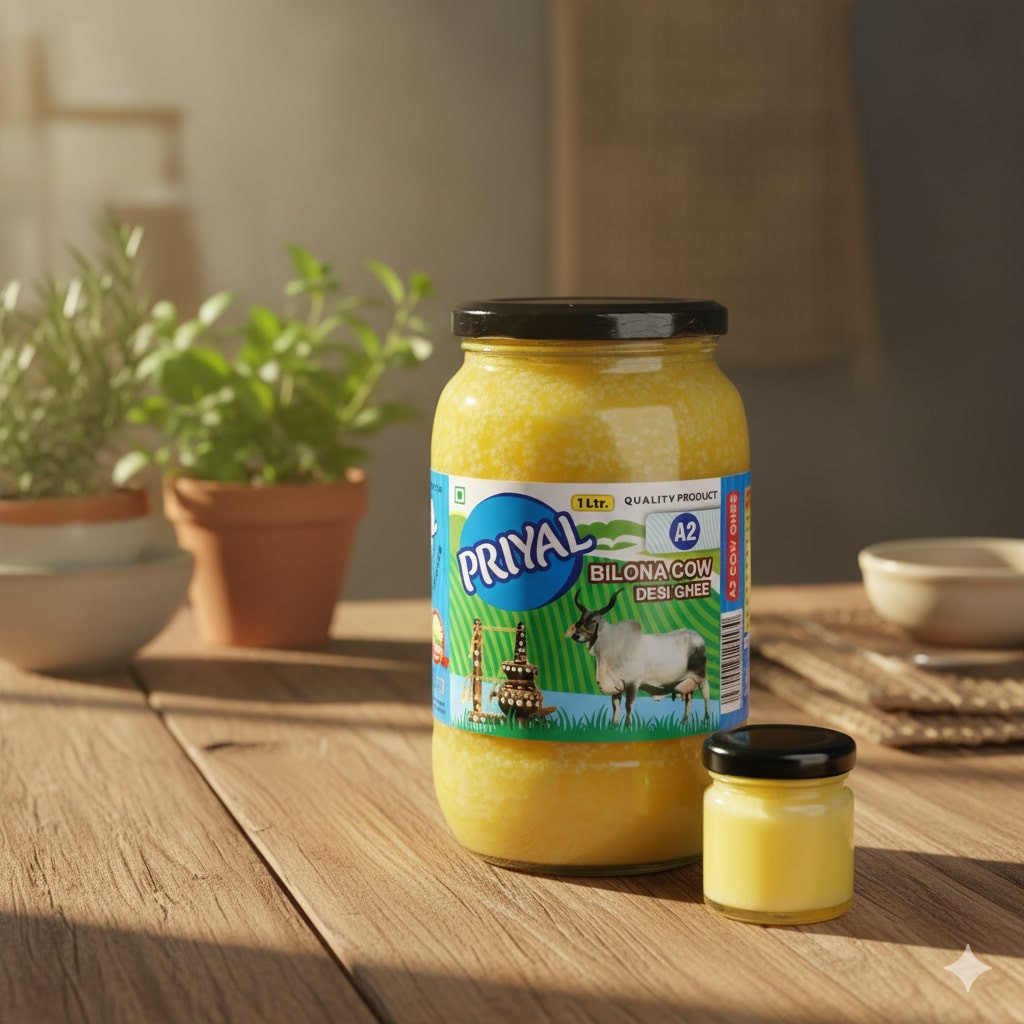 PRIYAL A2 Cow Bilona Desi Ghee Glass Jar 1000 ML