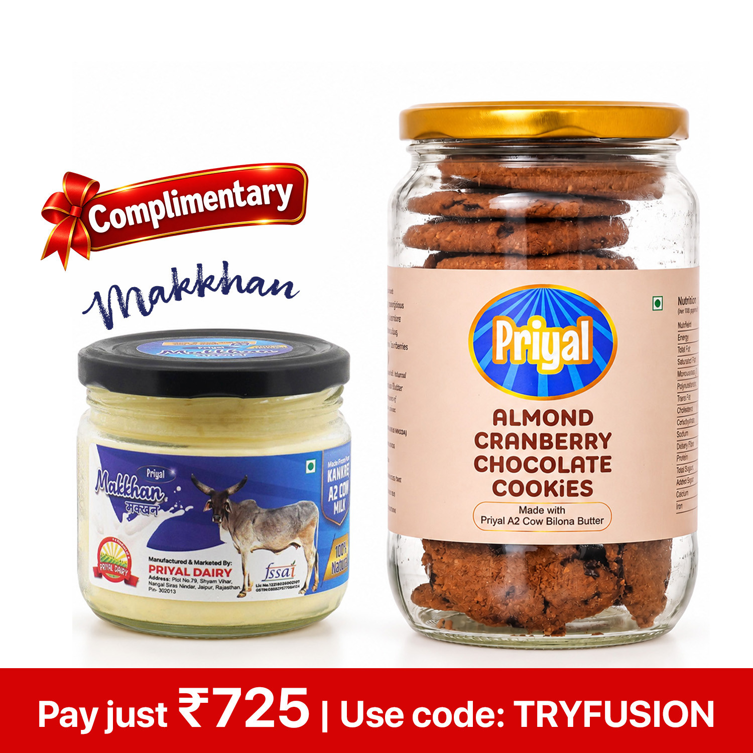 Trial Pack Almond Cranberry Chocolate Cookies 255 g Complimentary Makkhan 200 g
