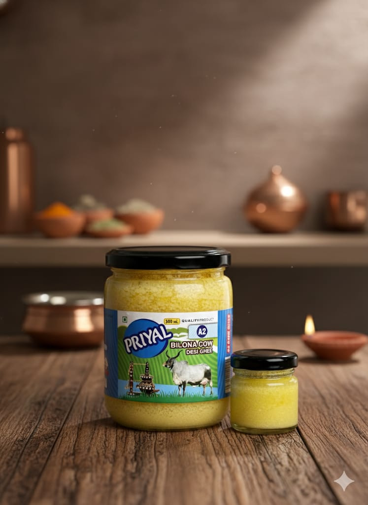 PRIYAL A2 Cow Bilona Desi Ghee Glass Jar 500 ML