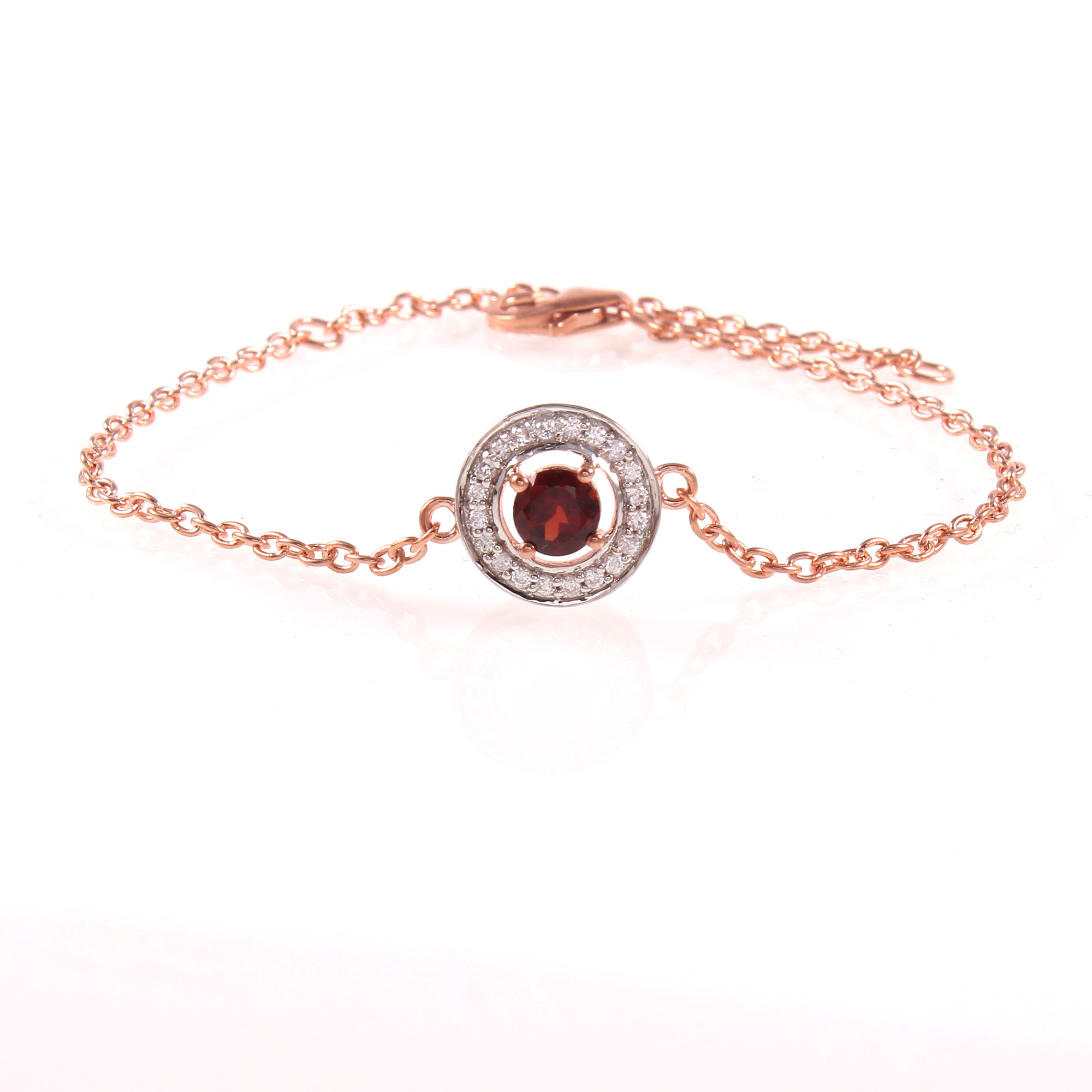 Red Garnet Chain Bracelet With Fish Lock