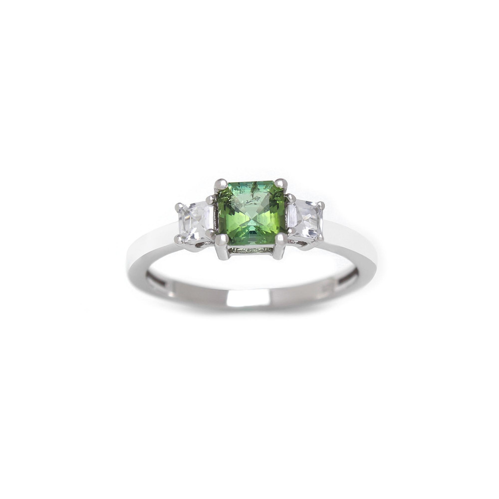 Image of Green Tourmaline Asscher Cut Trilogy Ring