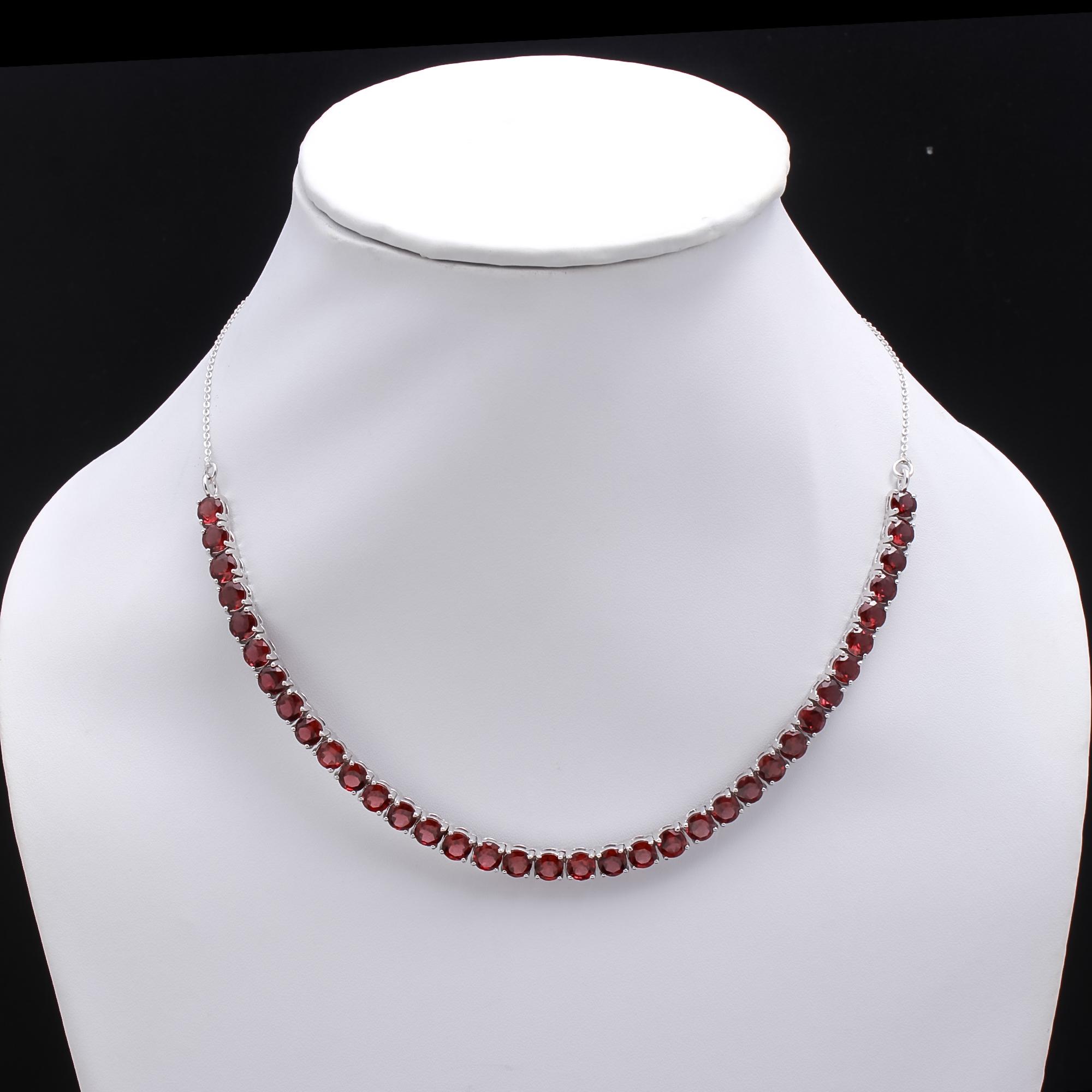 Red Garnet Half Tennis Necklace