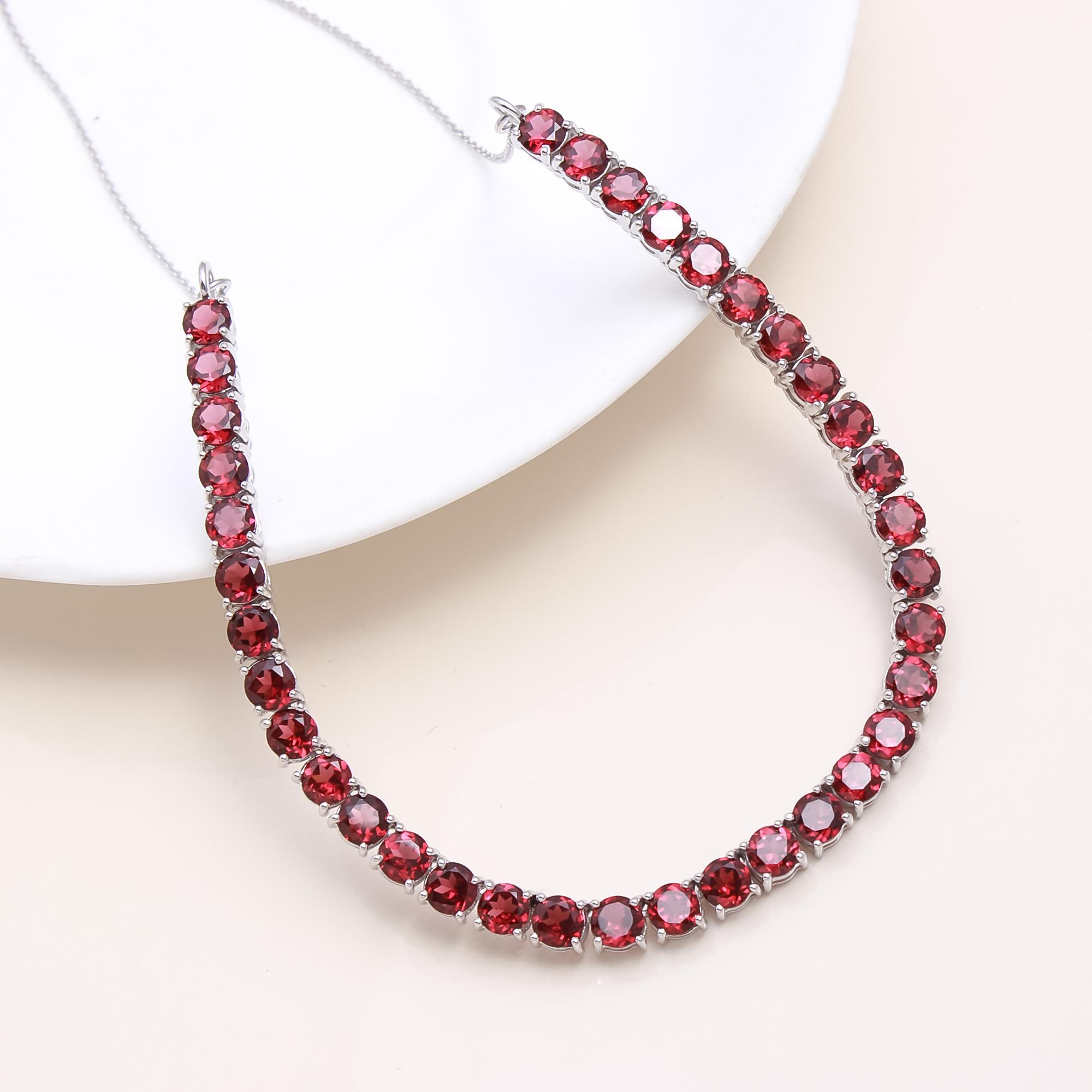 Red Garnet Half Tennis Necklace