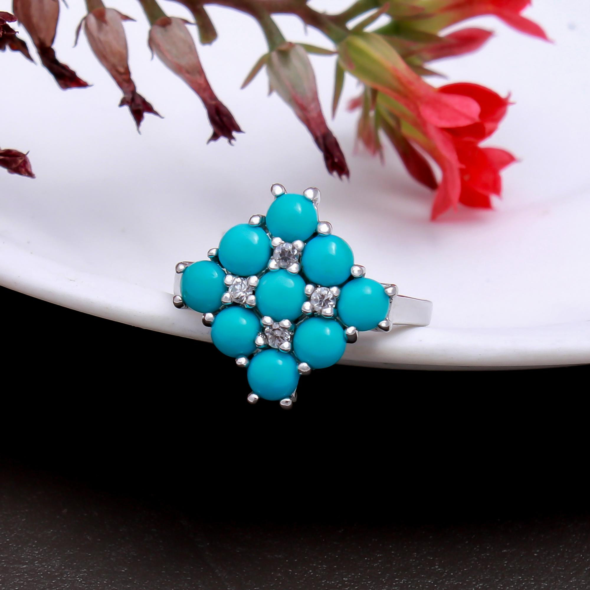 Arizona Turquoise Ring With Natural White Zircons