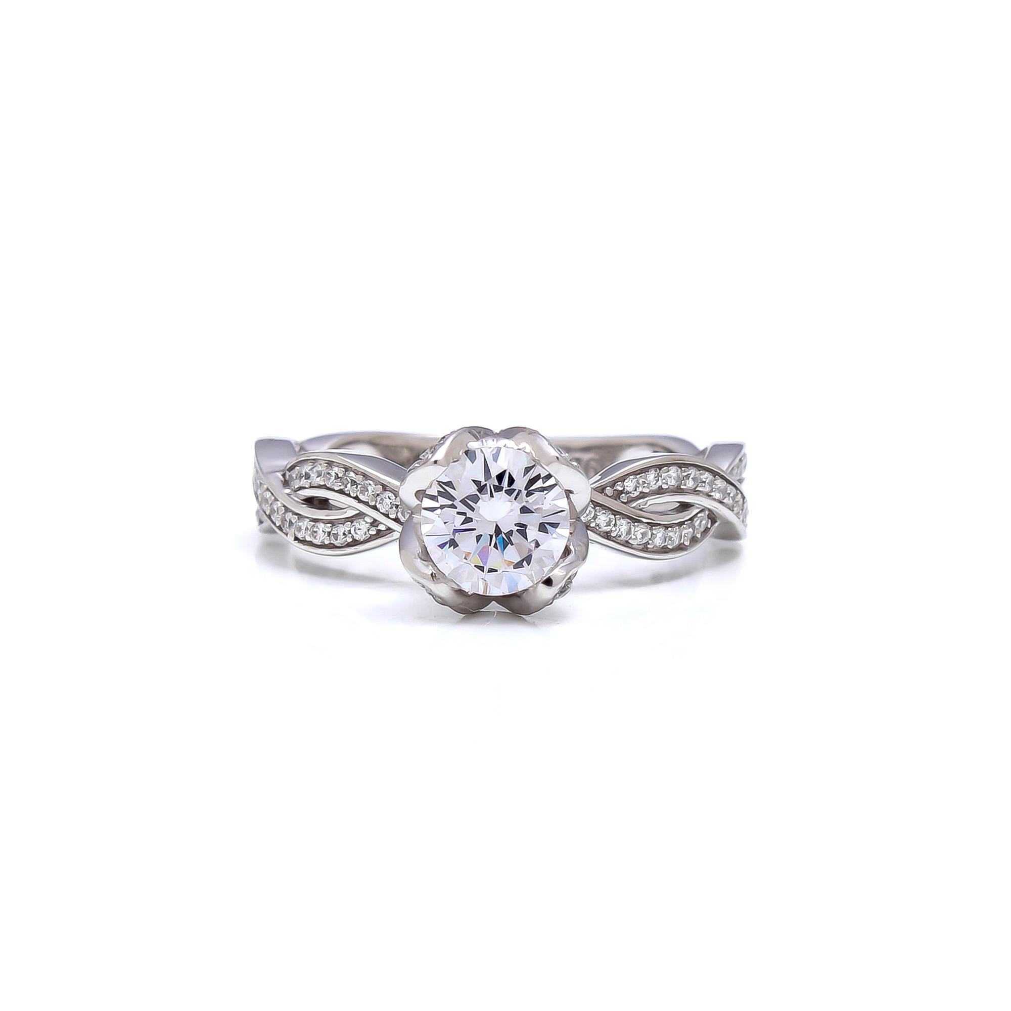 Lab Grown Diamond Flower Shape Twisted Shank Engagement Ring