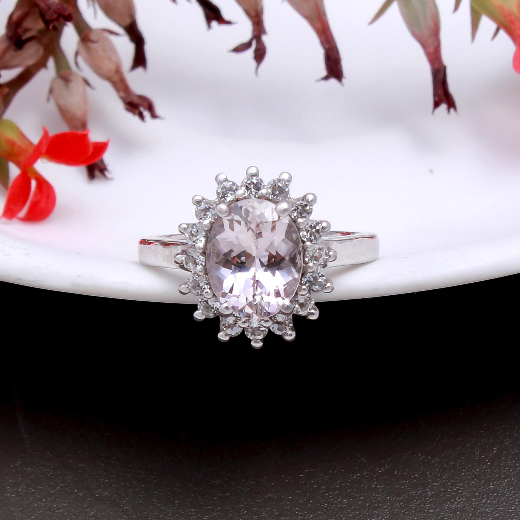 Pink Amthyst Ring With Natural White Zircon