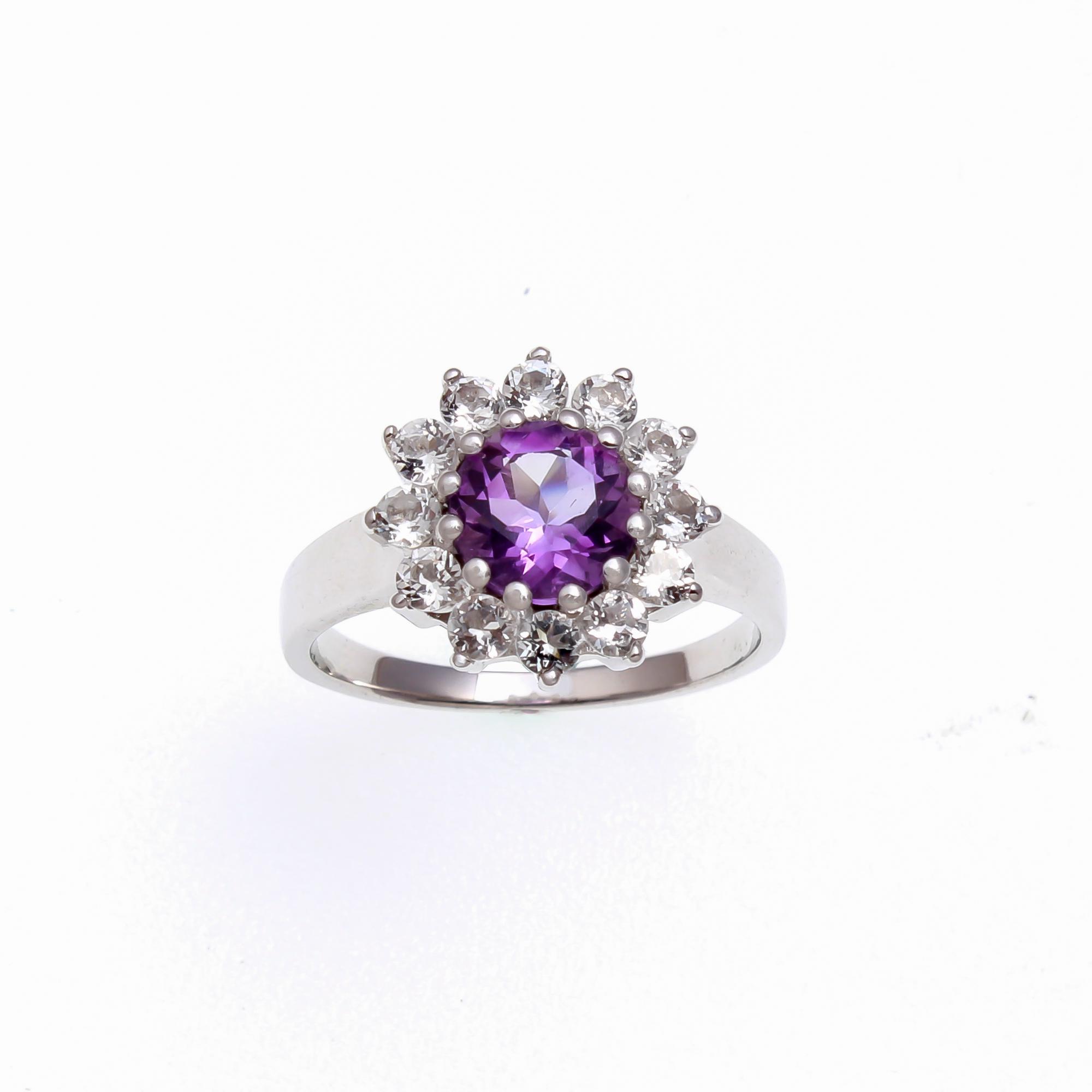 Amethyst Ring With Natural White Zircon