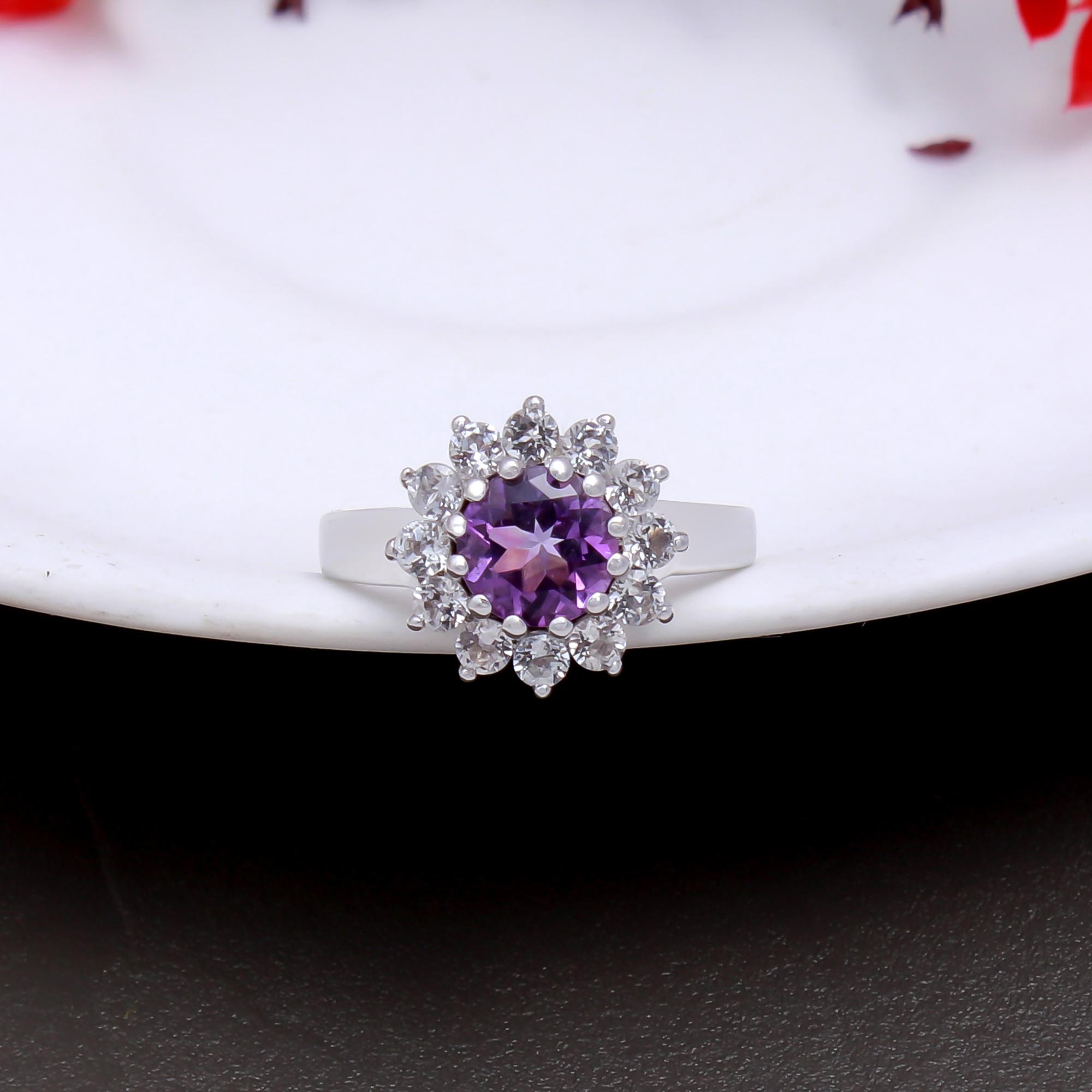 Amethyst Ring With Natural White Zircon