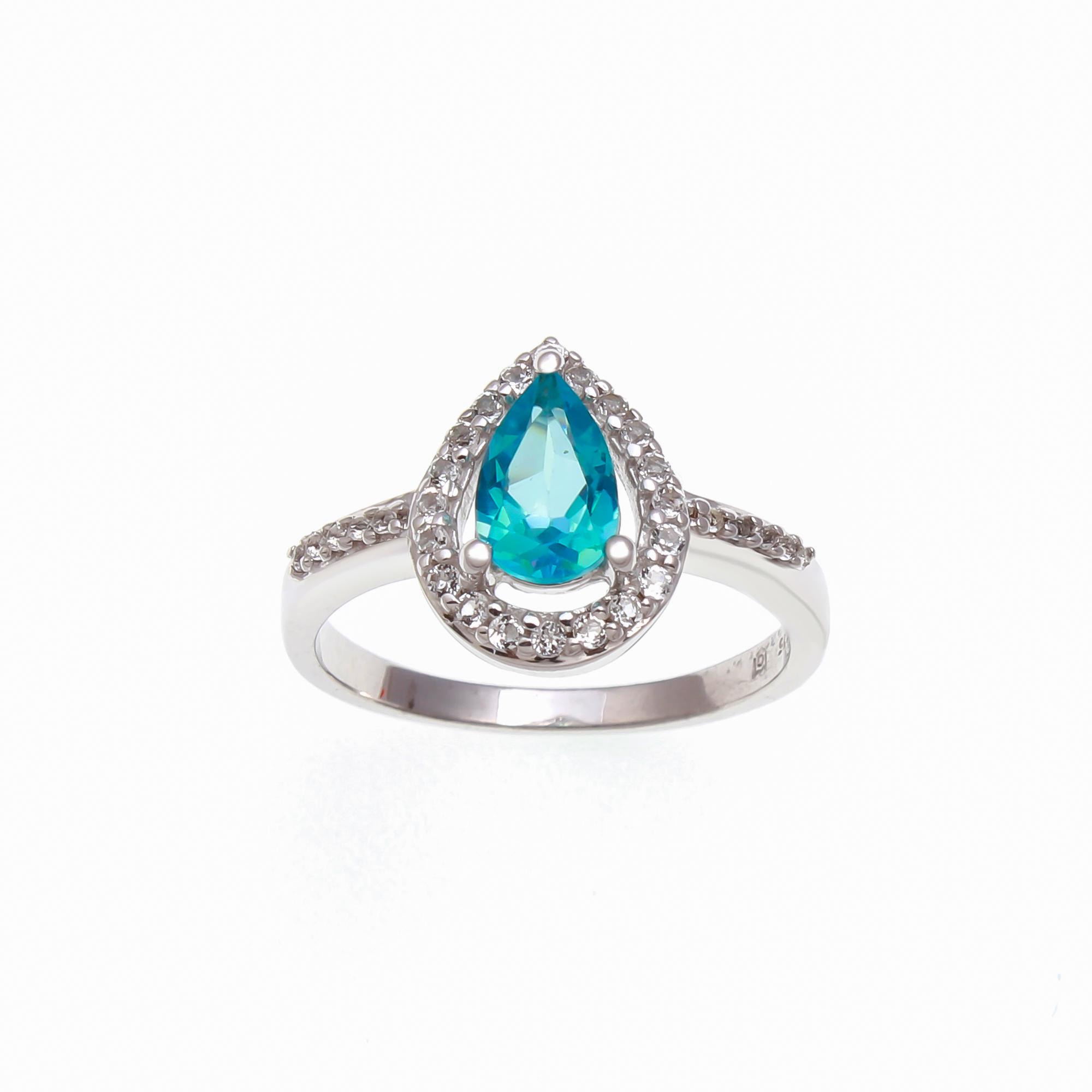 Swiss Blue Topaz Ring with Natural White Zircon
