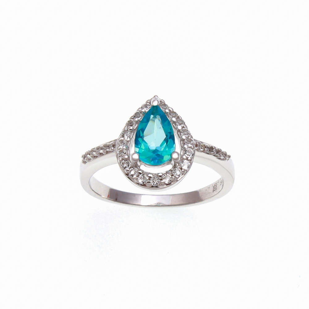 Image of Swiss Blue Topaz Ring with Natural White Zircon