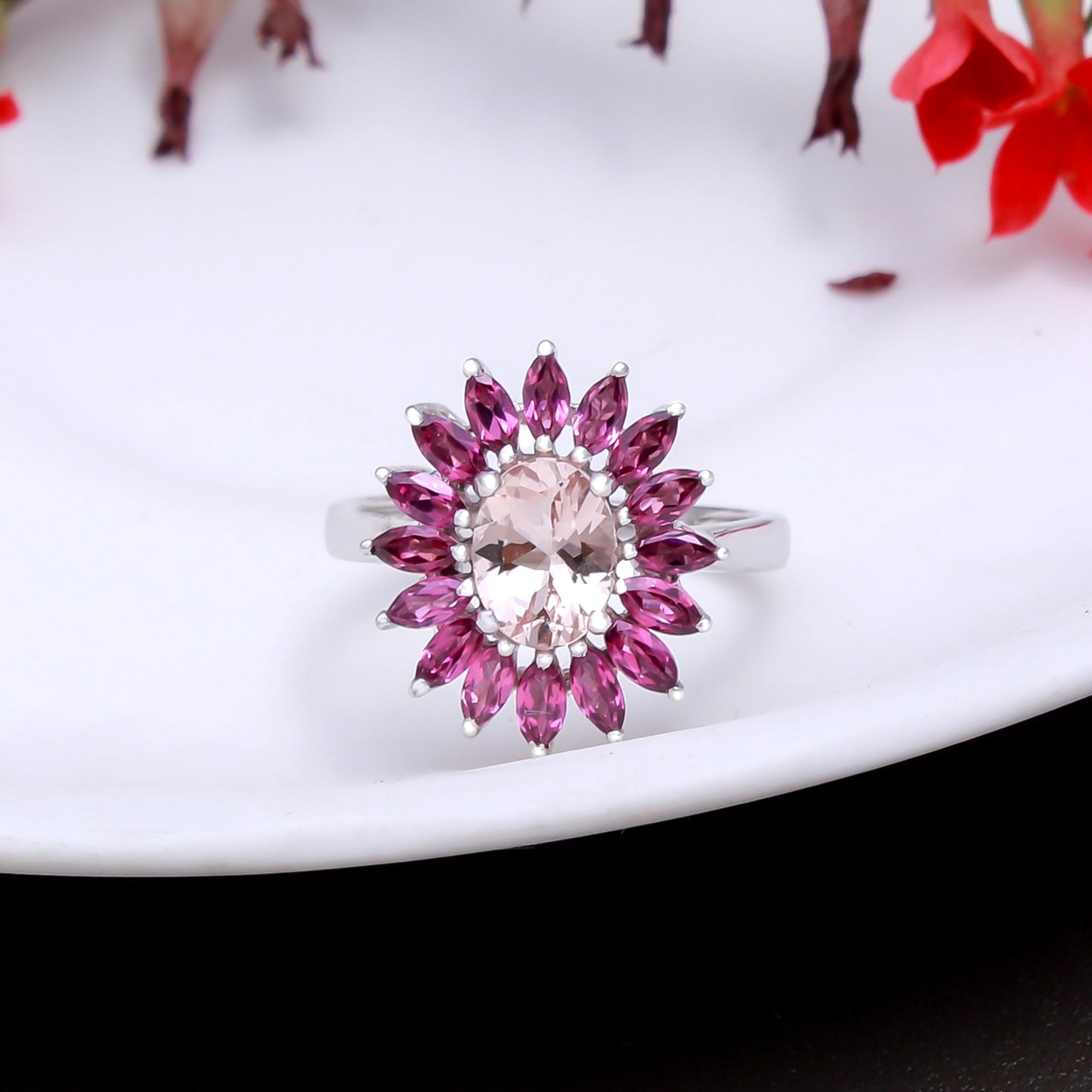 Peach Morganite Ring With Garnet