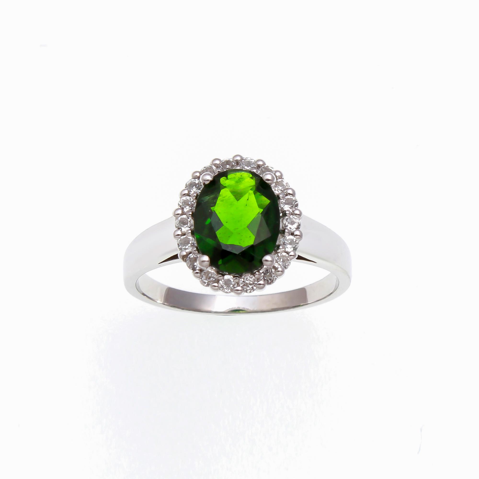 Chrome Diopside Ring With Natural White Zircon