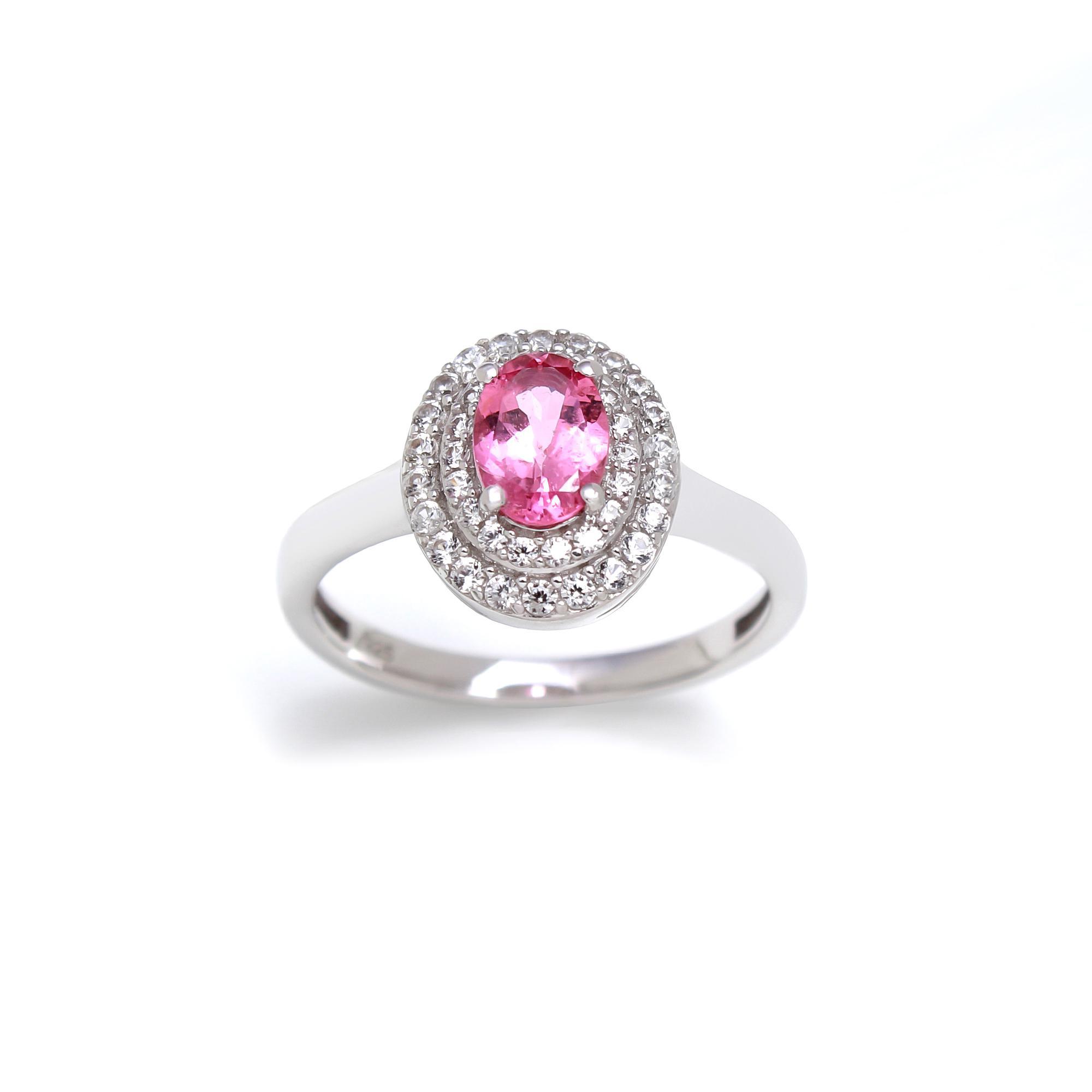Pink Tourmaline Double Halo Ring