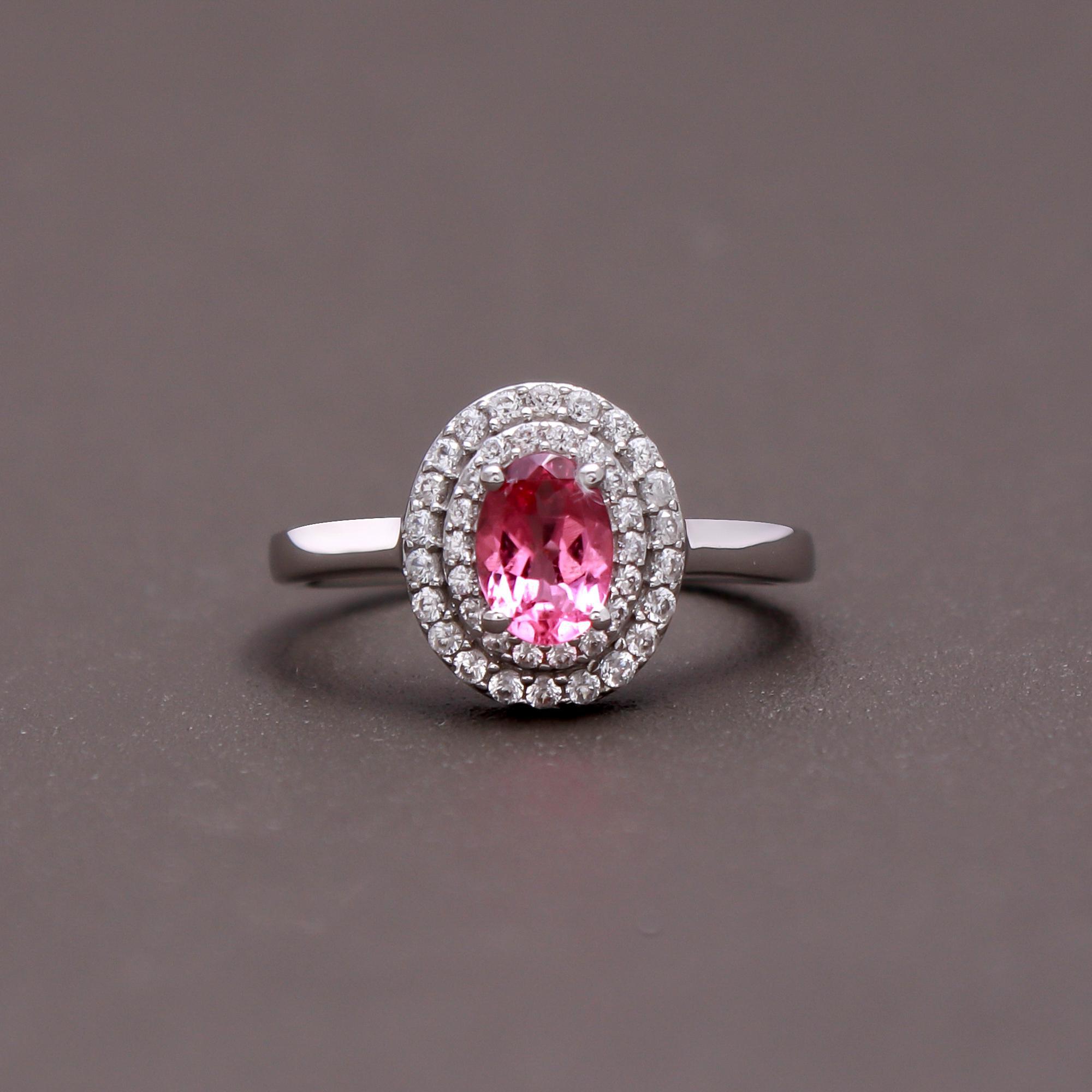 Pink Tourmaline Double Halo Ring