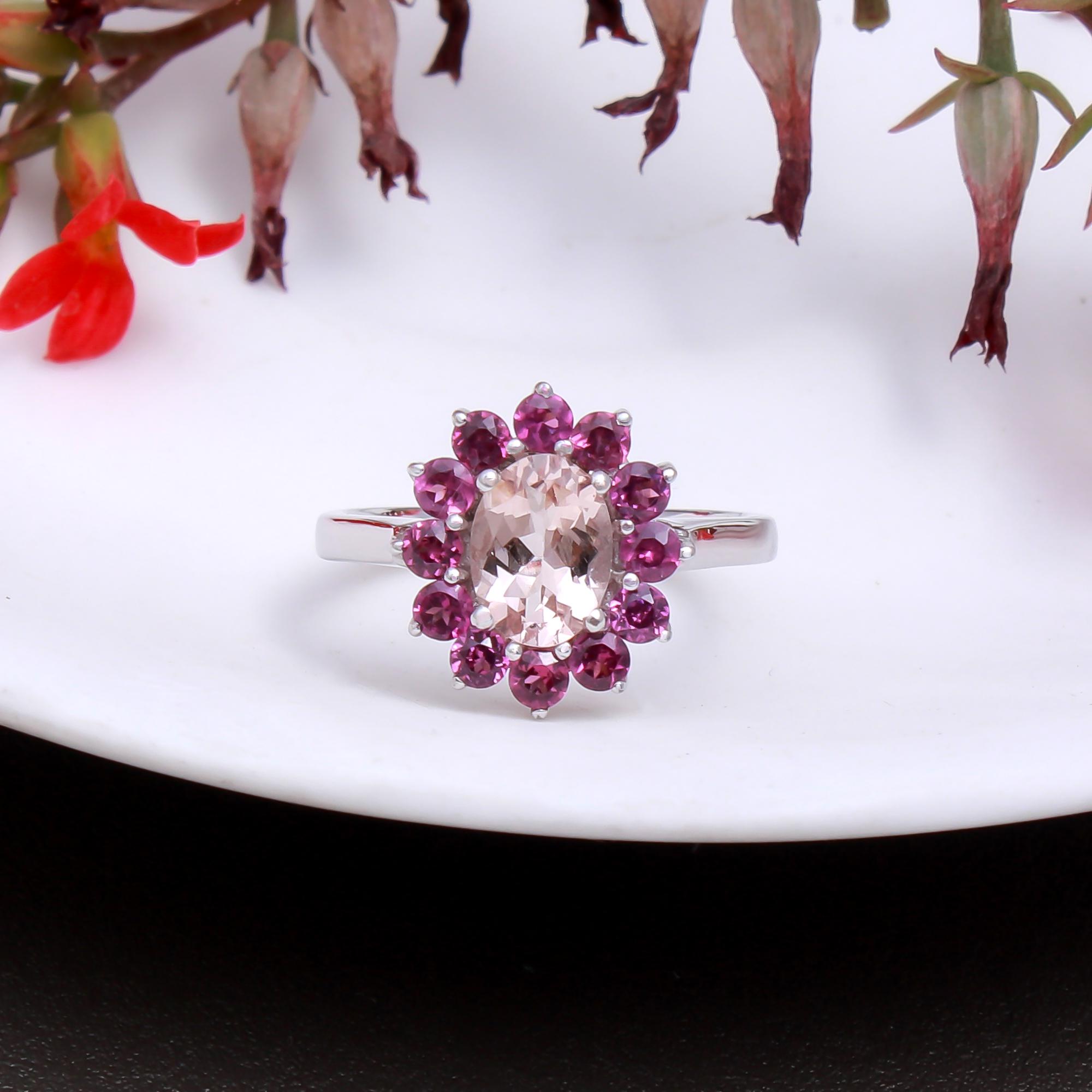 Morganite Ring With Natural Red Garnet