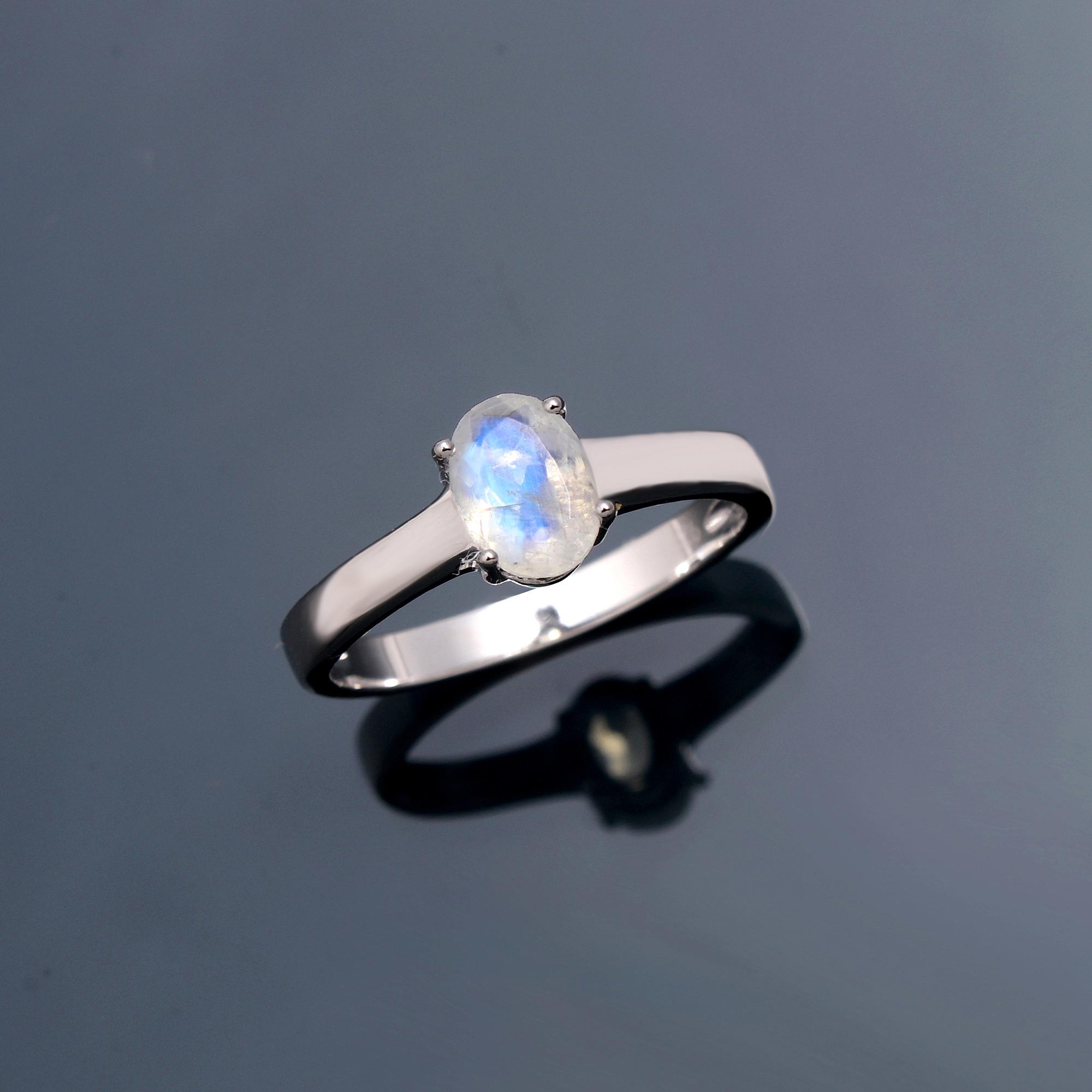 Rainbow Moonstone Solitaire Ring