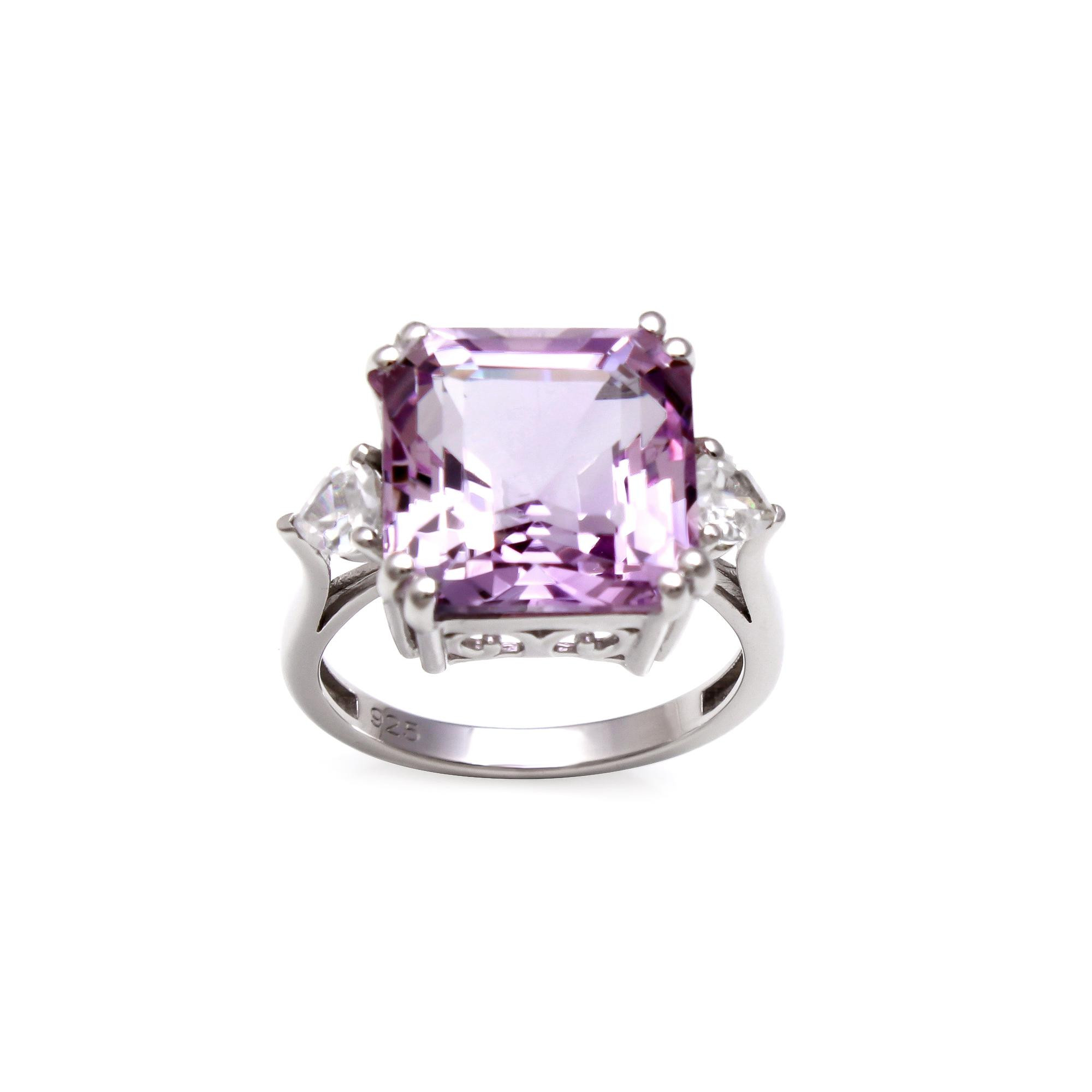 Pink Amethyst Ring With Natural White Zircon