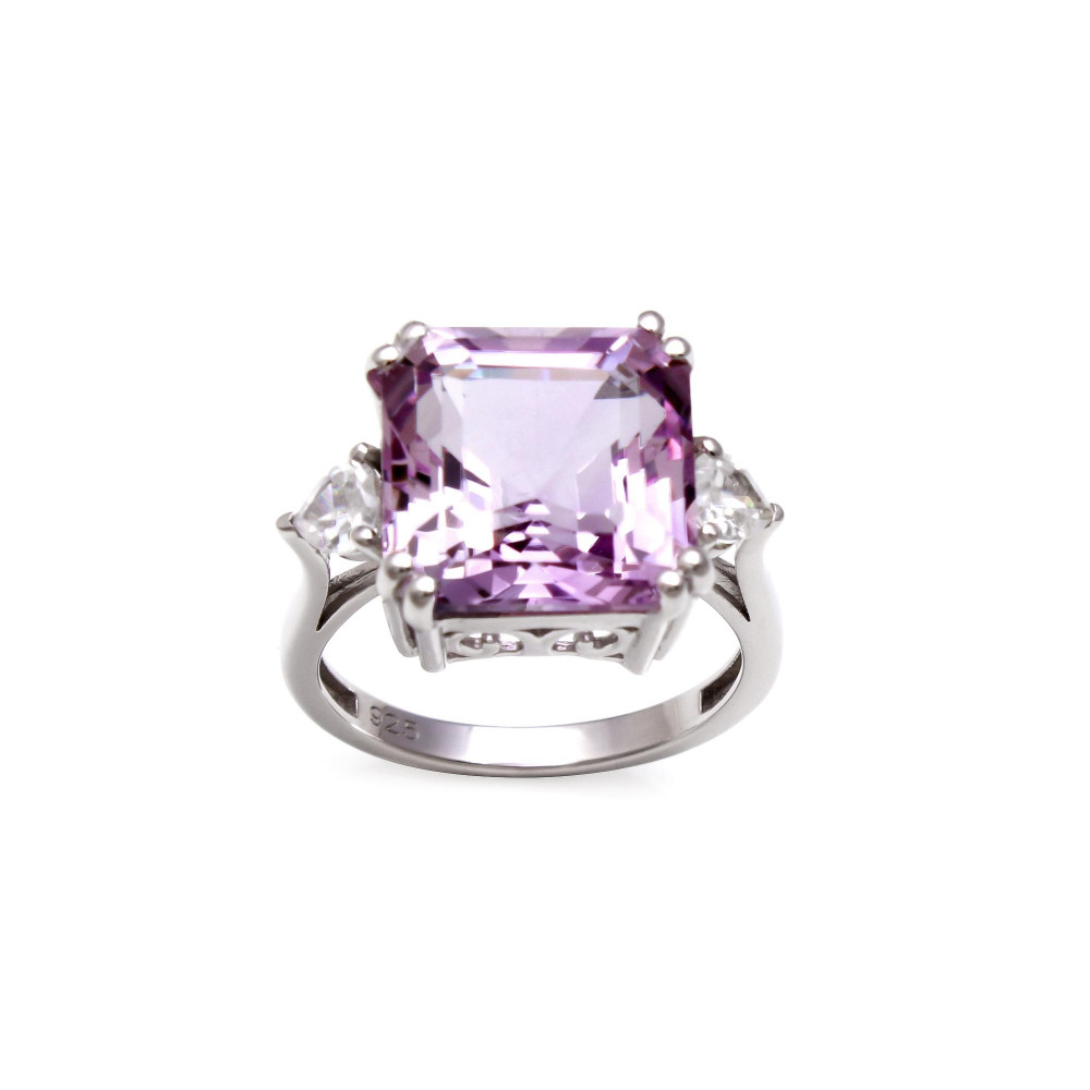 Image of Pink Amethyst Ring With Natural White Zircon