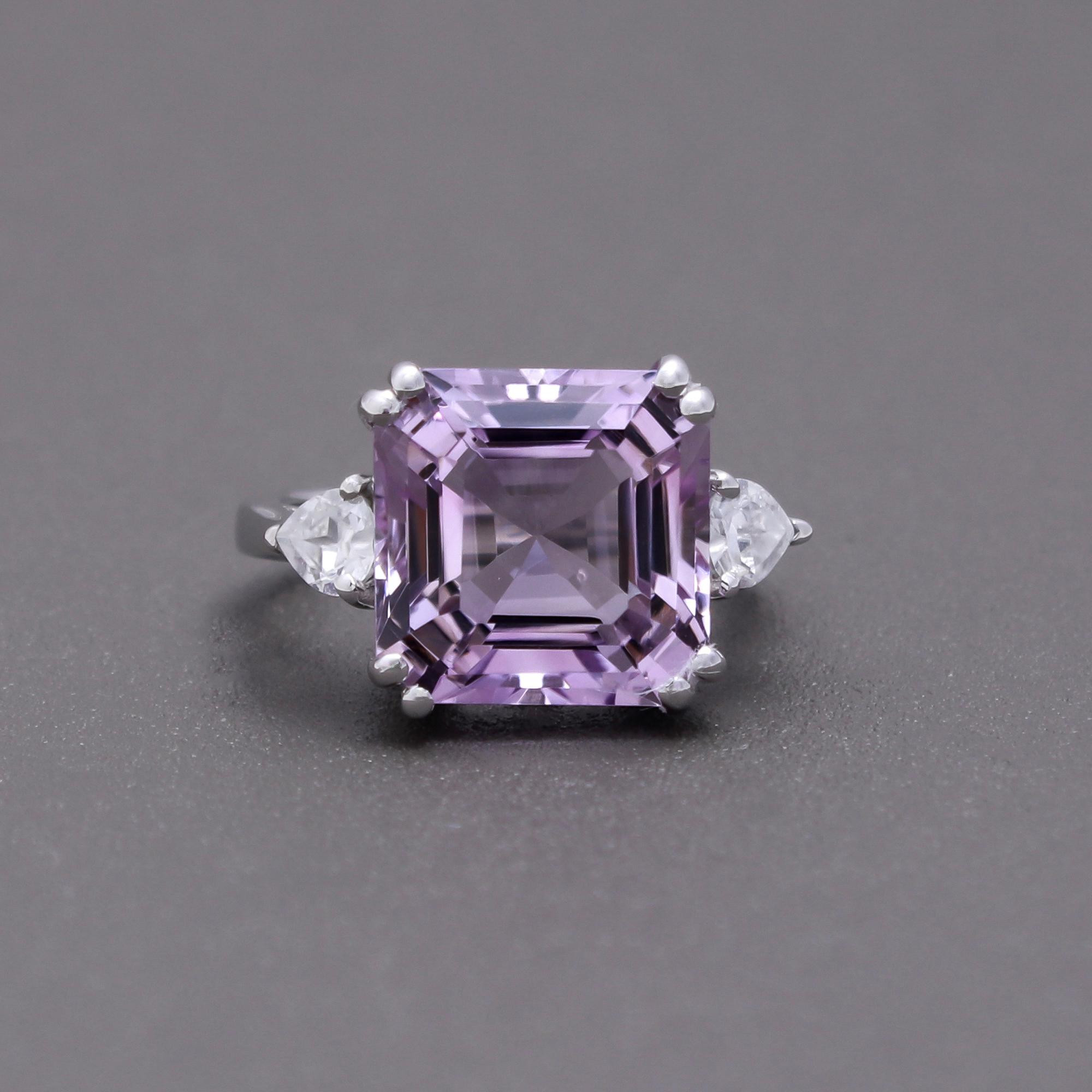 Pink Amethyst Ring With Natural White Zircon