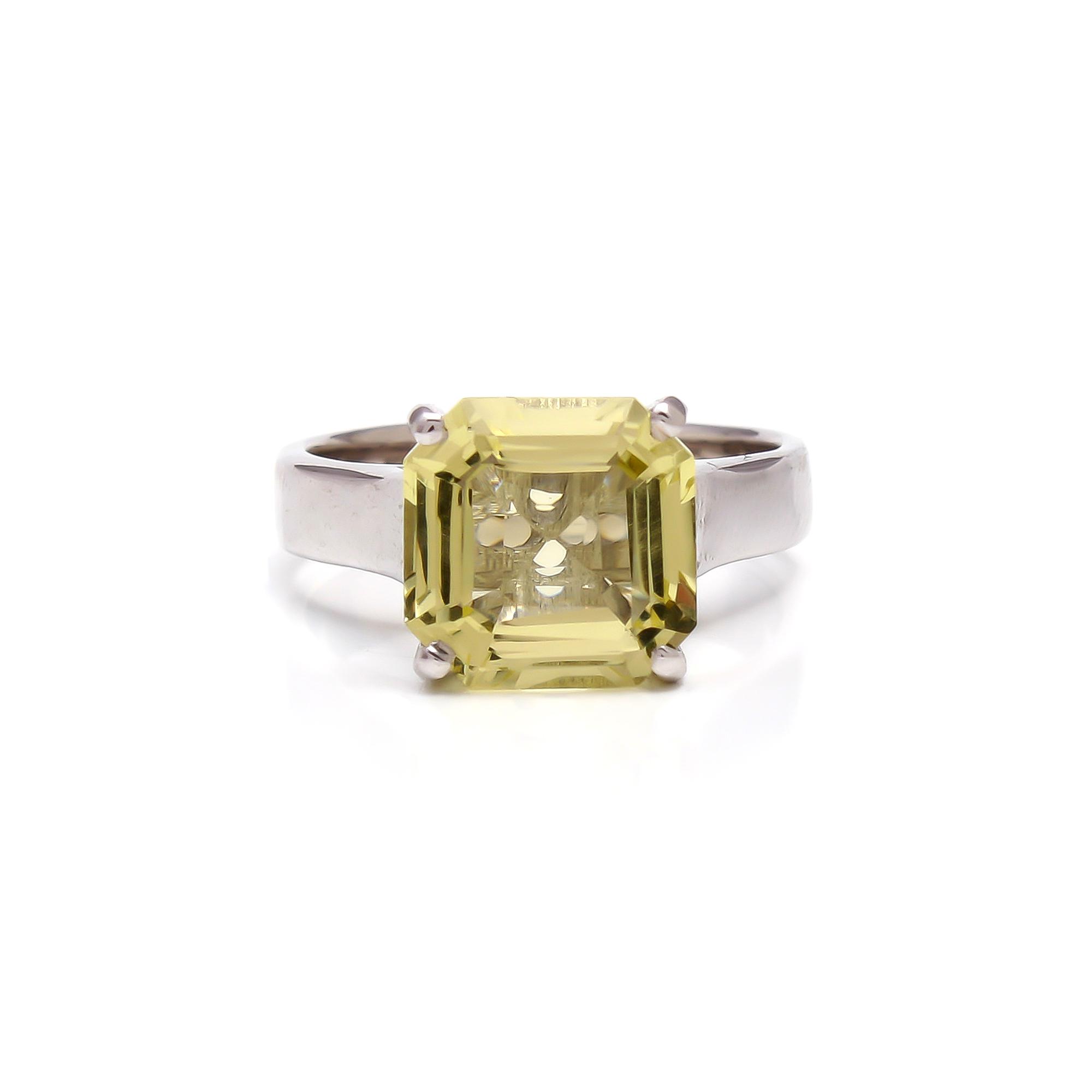 Lemon Quartz Asscher Cut Solitaire Ring