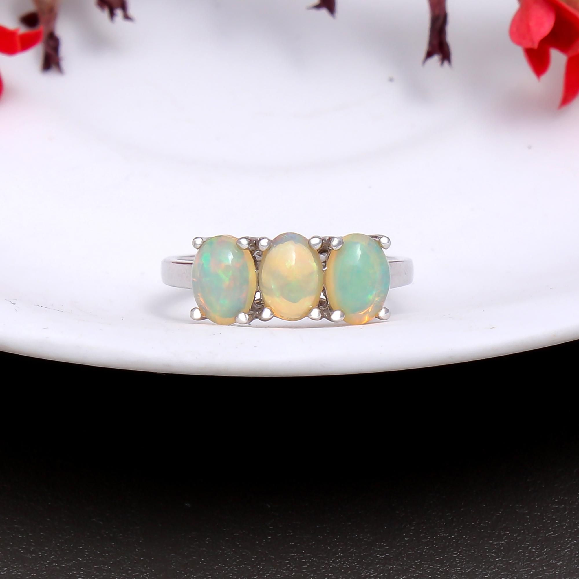 Ethiopian Opal Trilogy Ring
