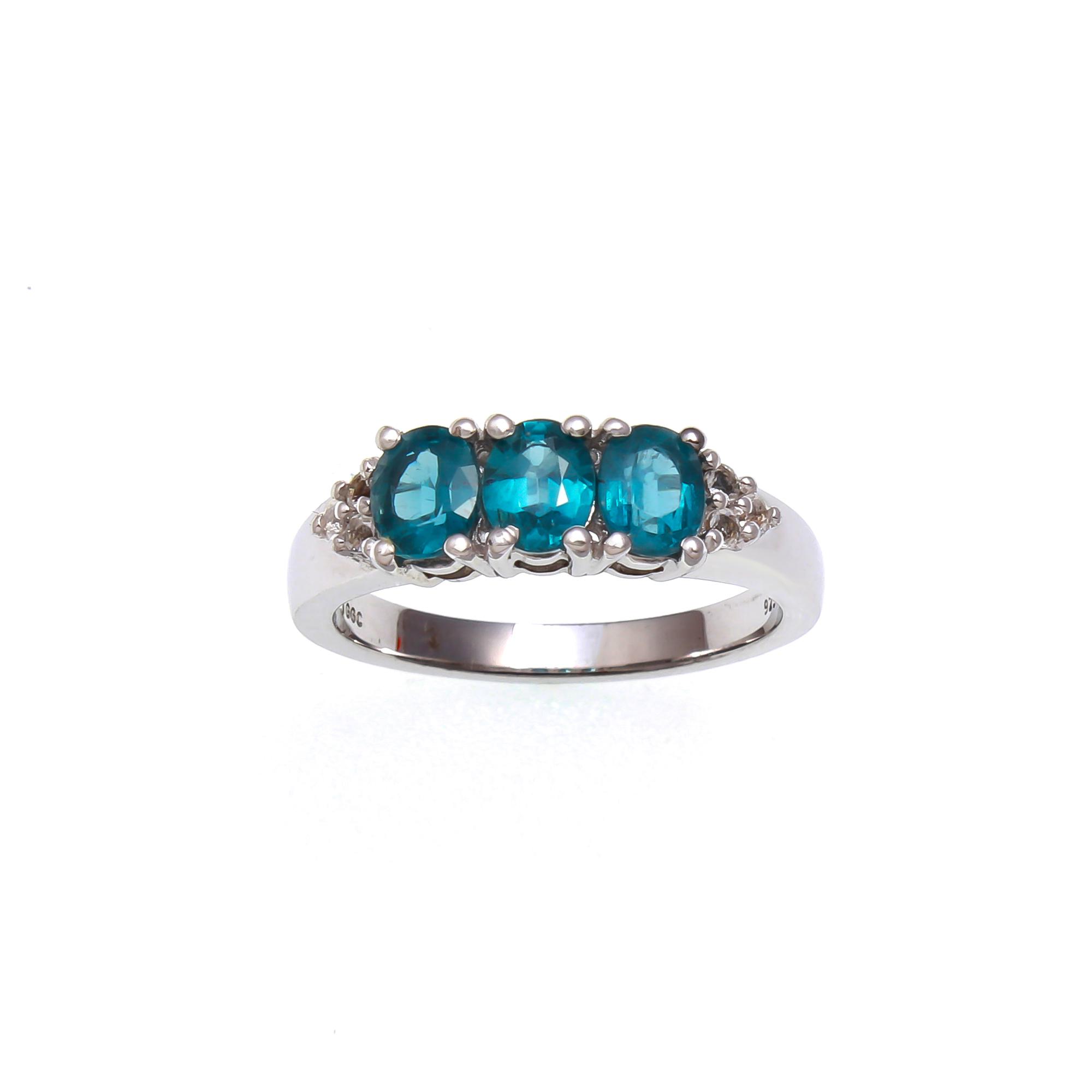 Teal Kyanite Trilogy Ring With Natural White Zircon