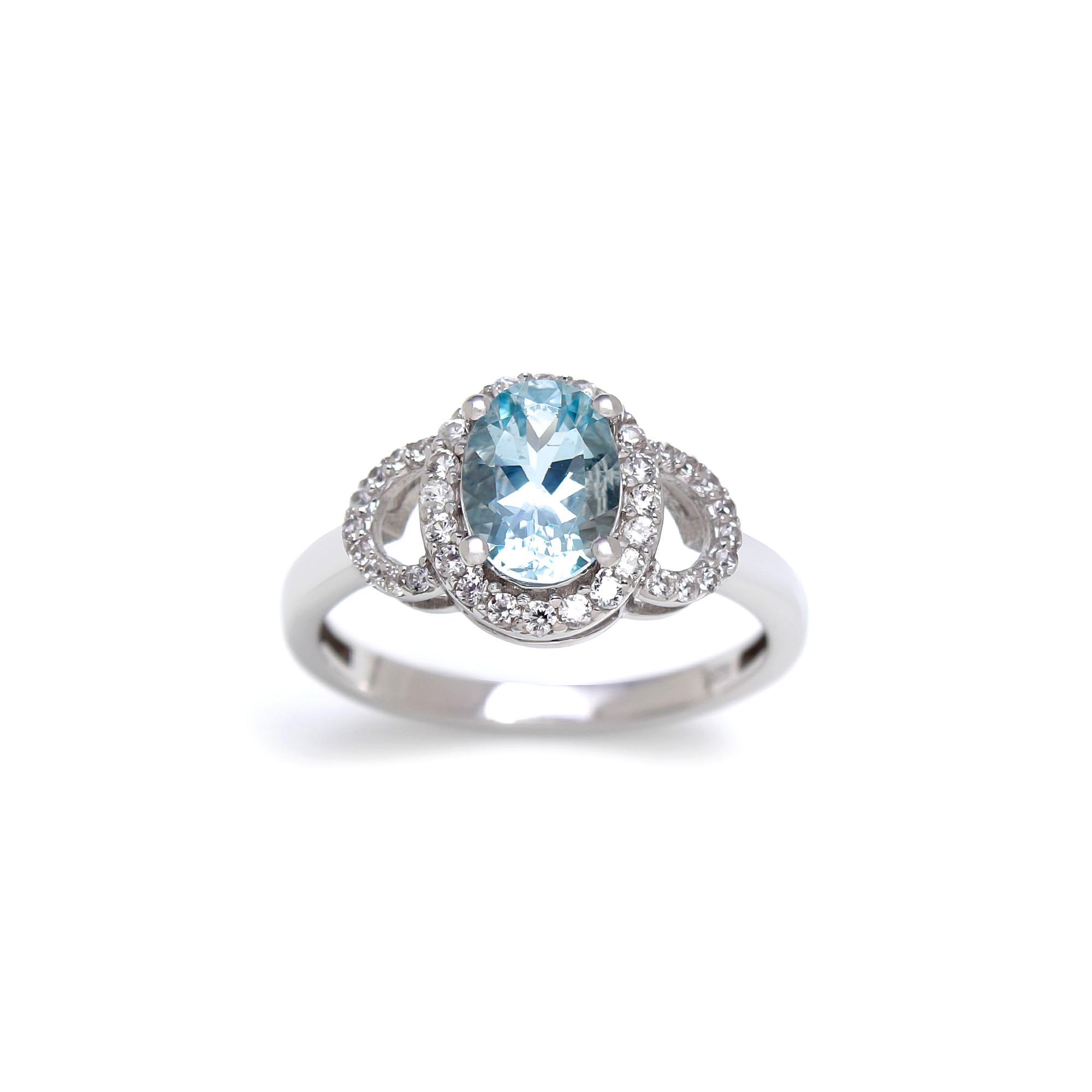 Aquamarine Halo Ring