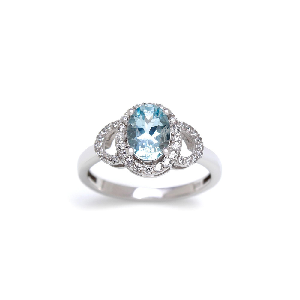 Image of Aquamarine Halo Ring