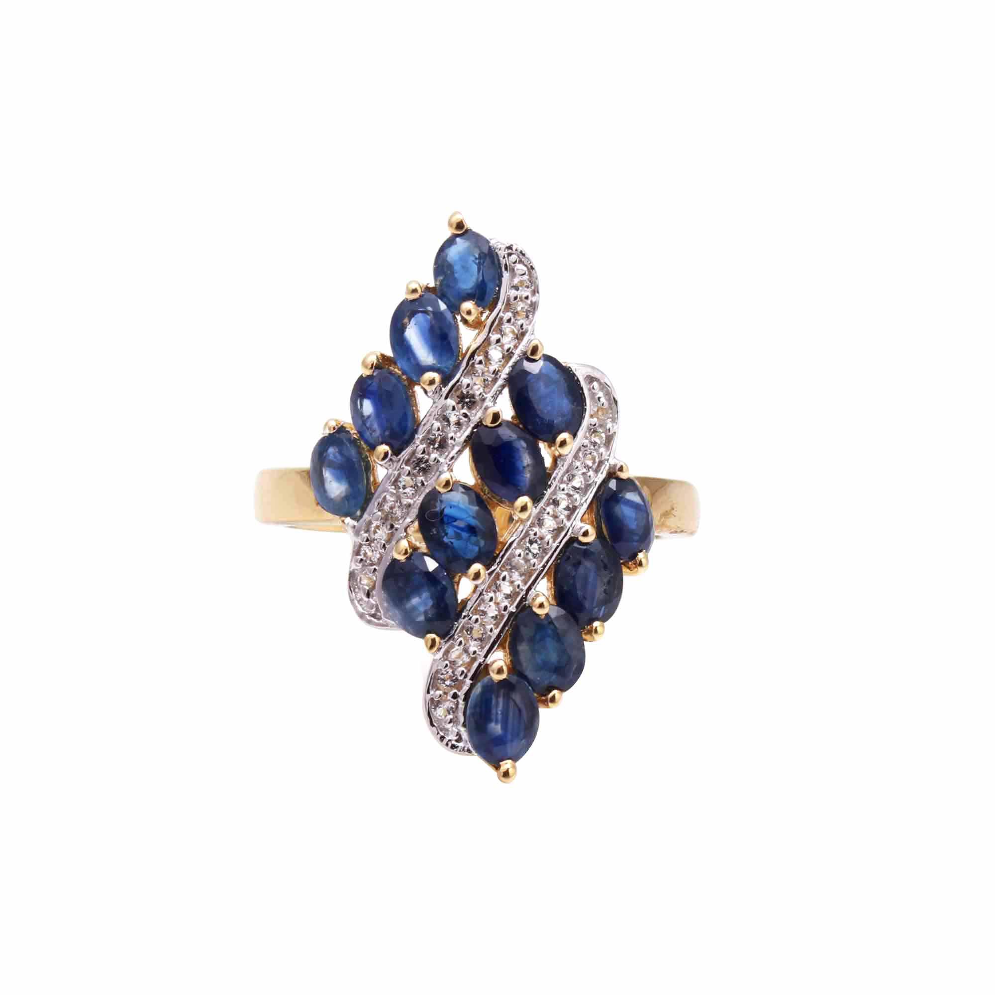 Blue Sapphire Cocktail Ring With Natural White Zircon