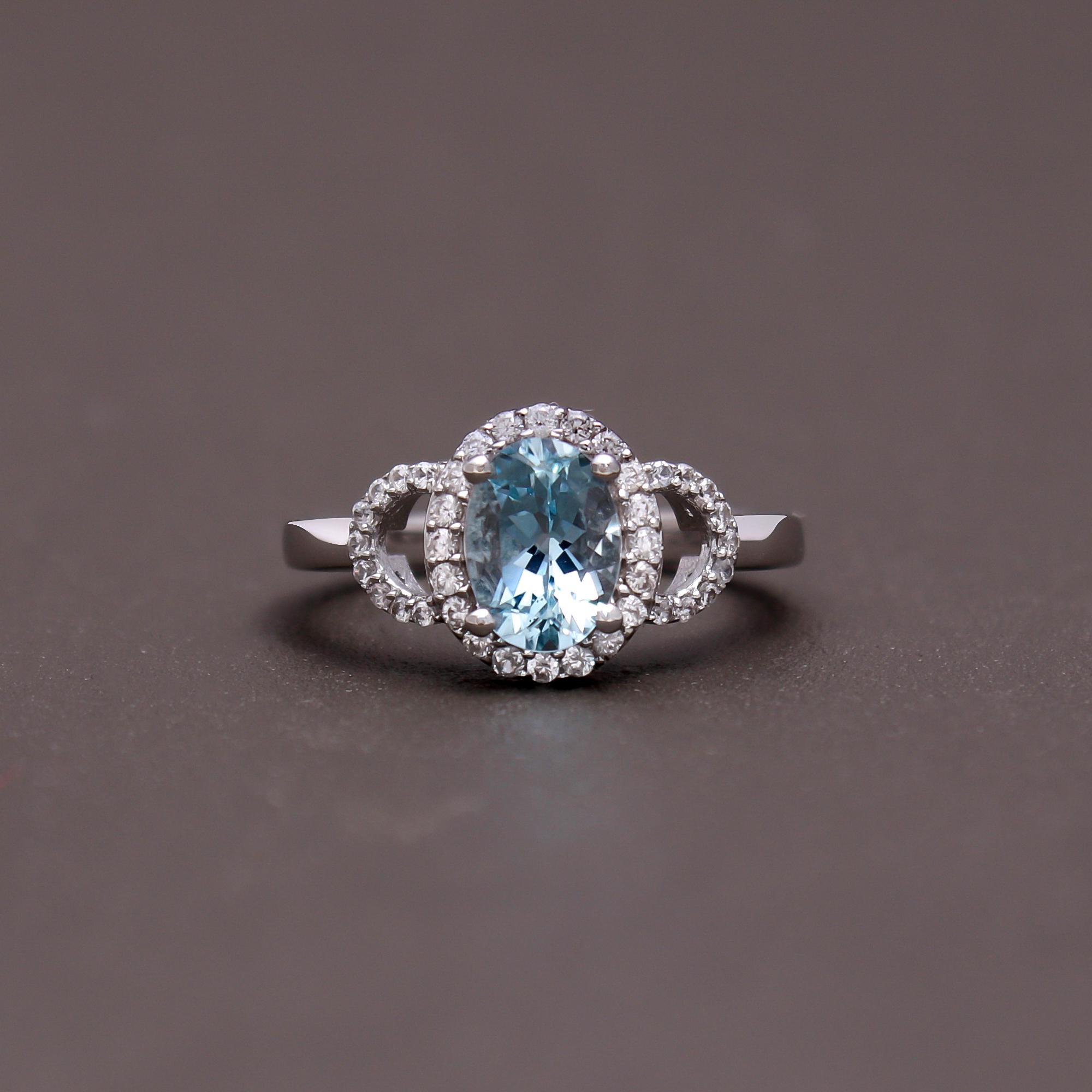 Aquamarine Halo Ring