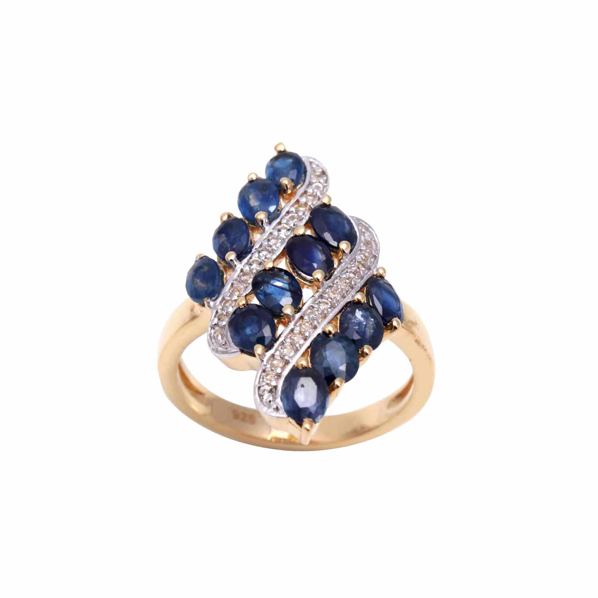 Blue Sapphire Cocktail Ring With Natural White Zircon