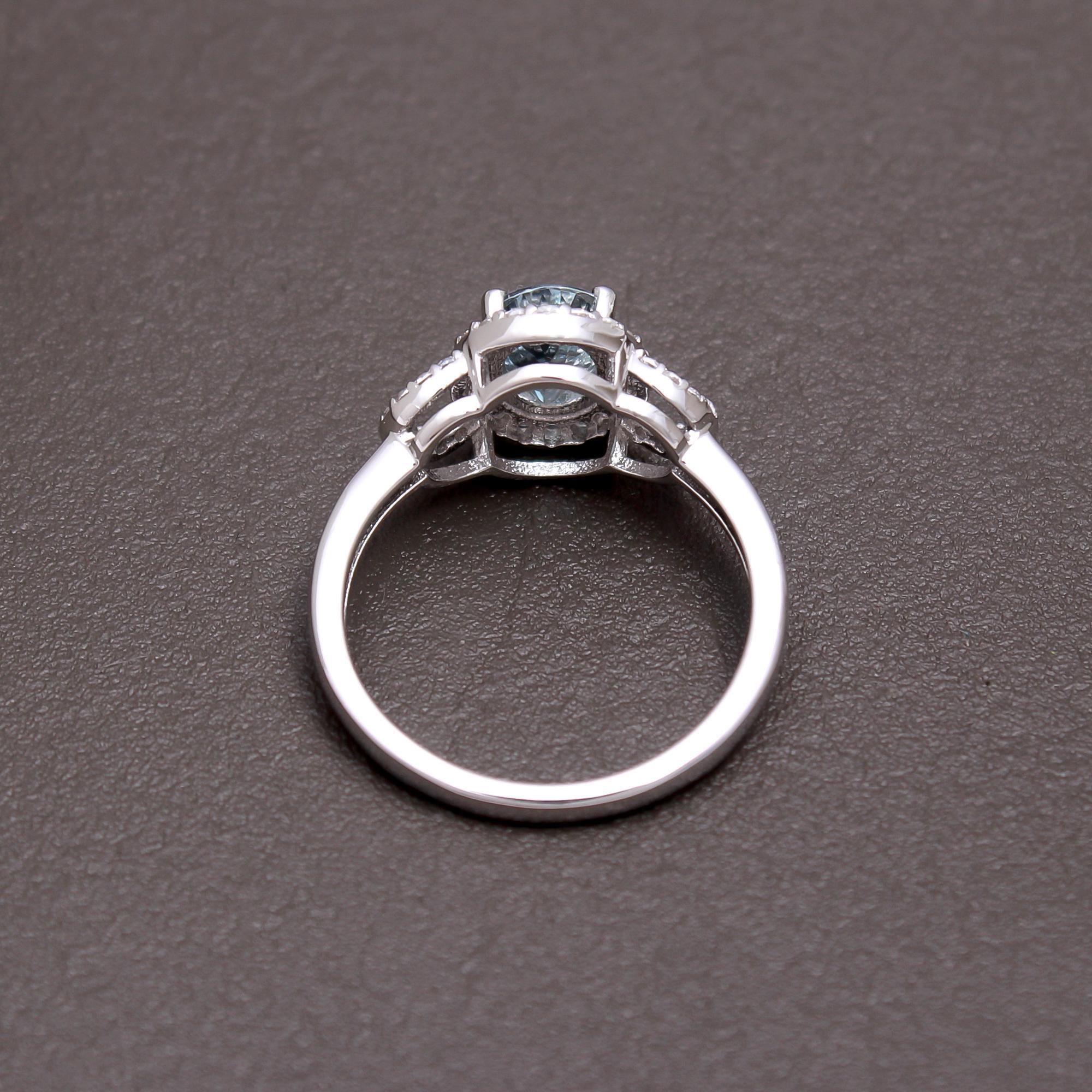 Aquamarine Halo Ring