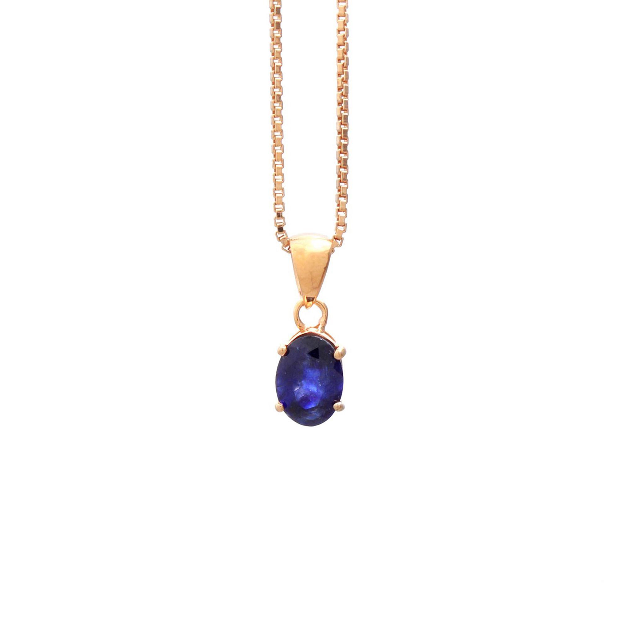 Blue Sapphire Solitaire Pendant with Chain