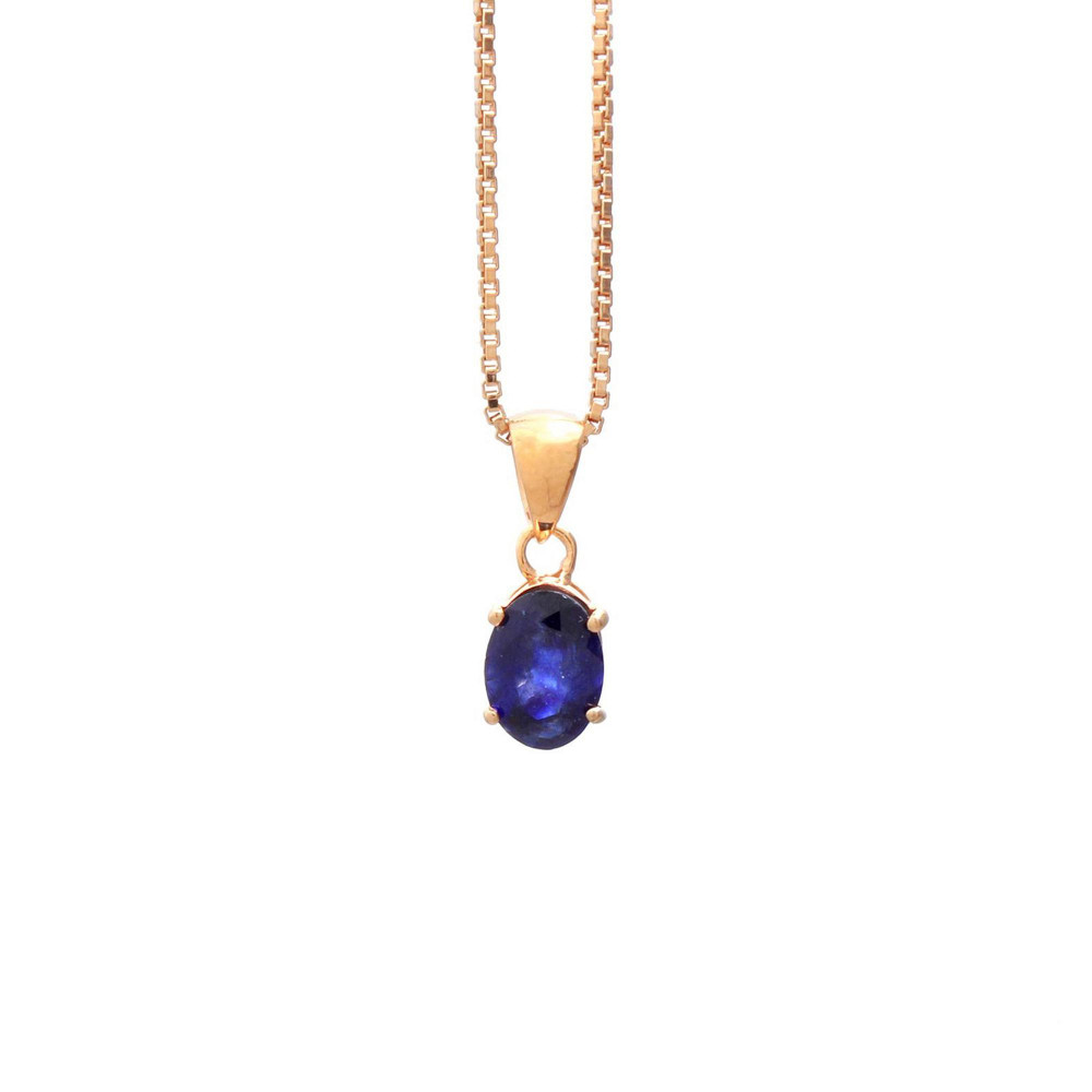 Image of Blue Sapphire Solitaire Pendant with Chain