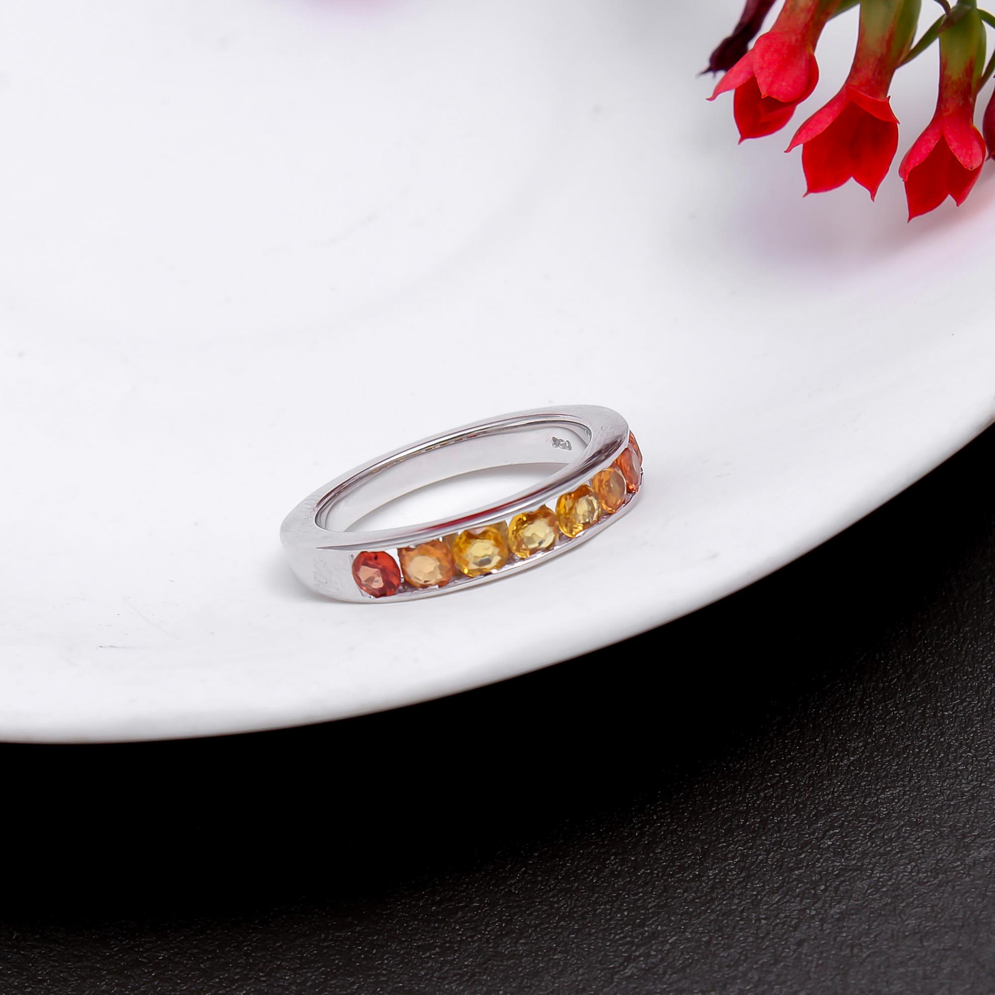 Orange Sapphire Channel Set Wedding Band
