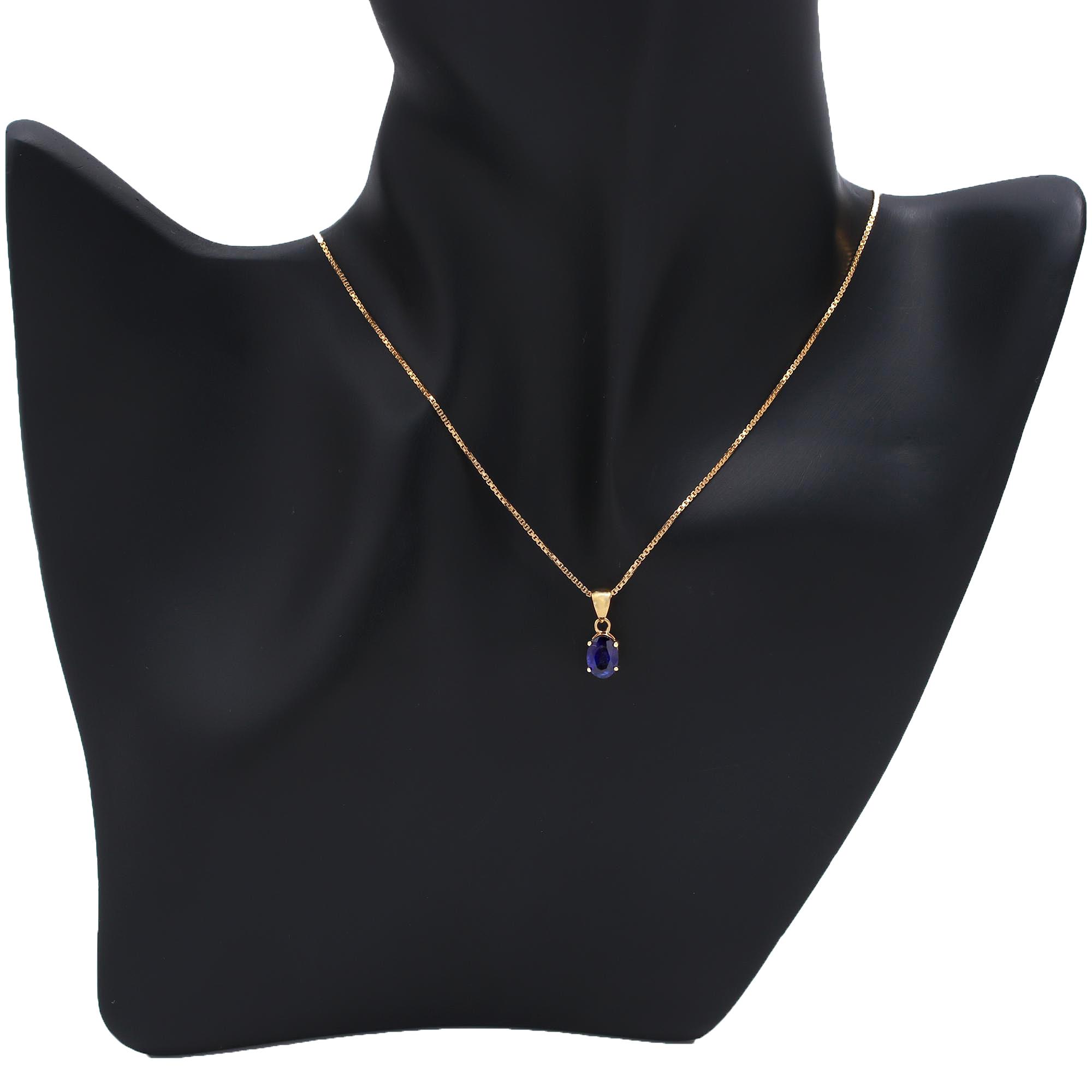 Blue Sapphire Solitaire Pendant with Chain