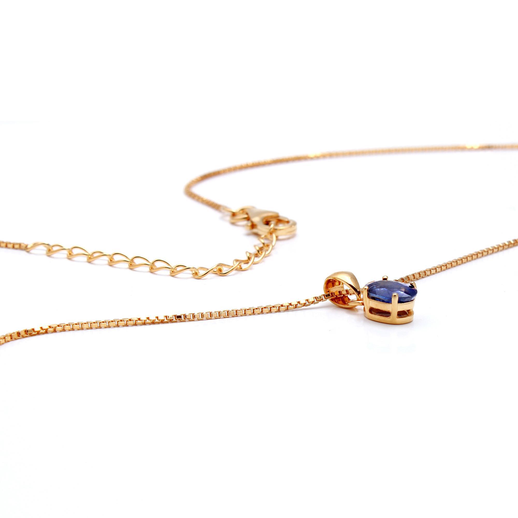 Blue Sapphire Solitaire Pendant with Chain